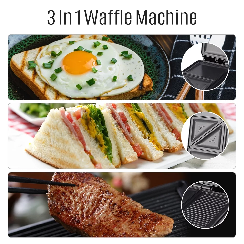 Andoer Bread machine,Sandwich Maker With Iron Non-stick Easy 3in1 Shaped Maker With Iron Shaped Sandwich Panini Waffle Maker Iron Non-stick And Panini Portable 1400w Non-stick And Easy Ichu Cheese