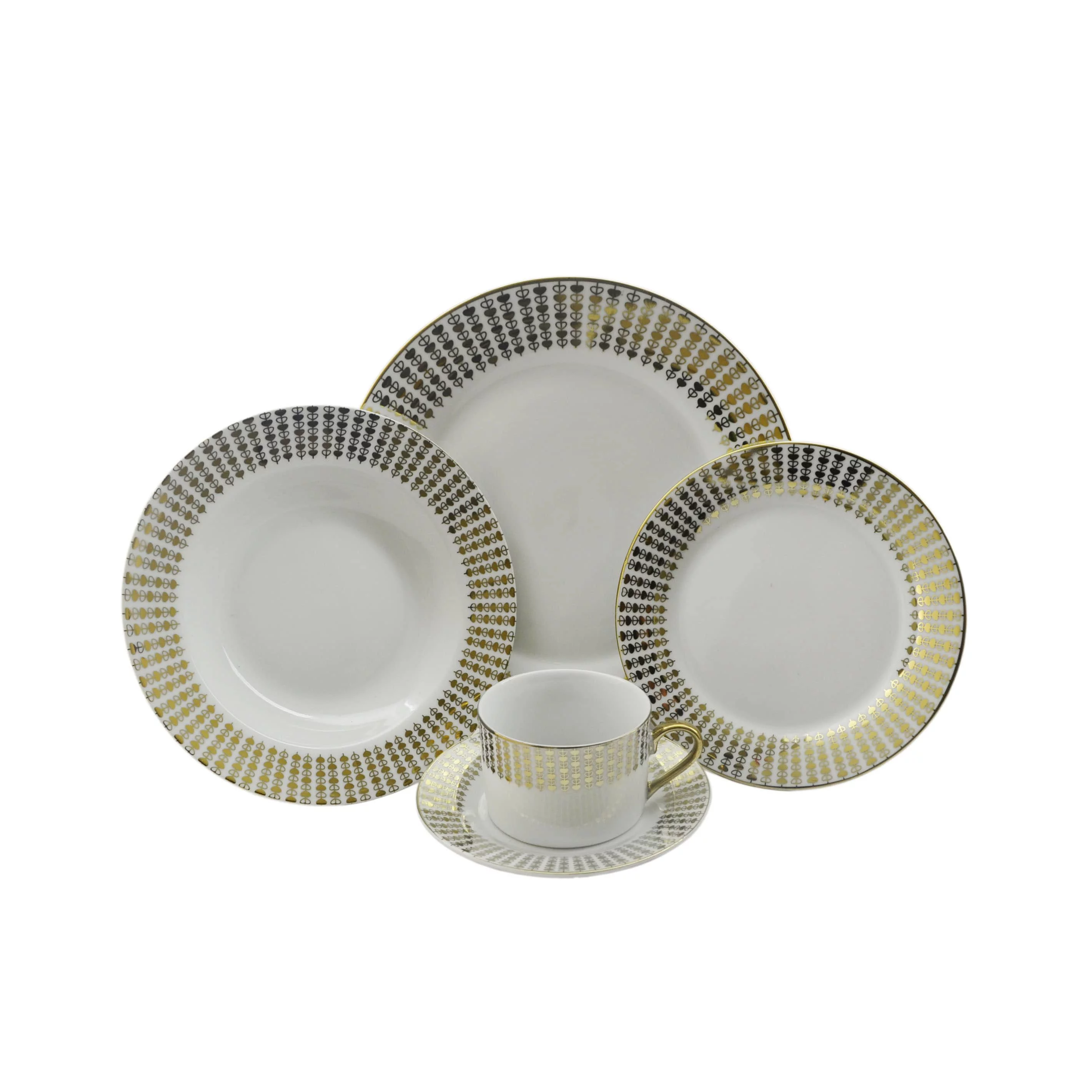 Three Star Import & Export YL7620 Dinnerware Set, Gold Hearts - 40 Piece
