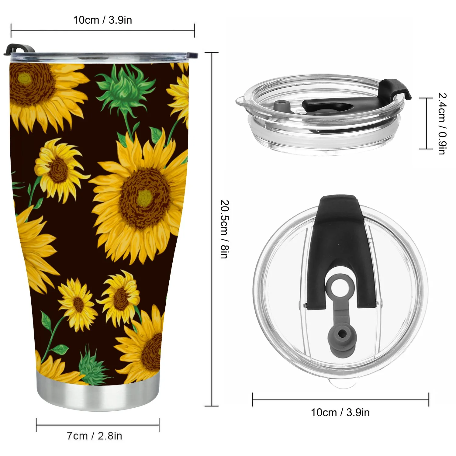Hidove Stainless Steel Tumbler, Seamless Pattern with Sunflowers 30oz Leak Proof & Stainless Steel Bottle for Hot & Cold Drinks - Coffee Travel Mug, Water Metal Canteen, Thermal Cup