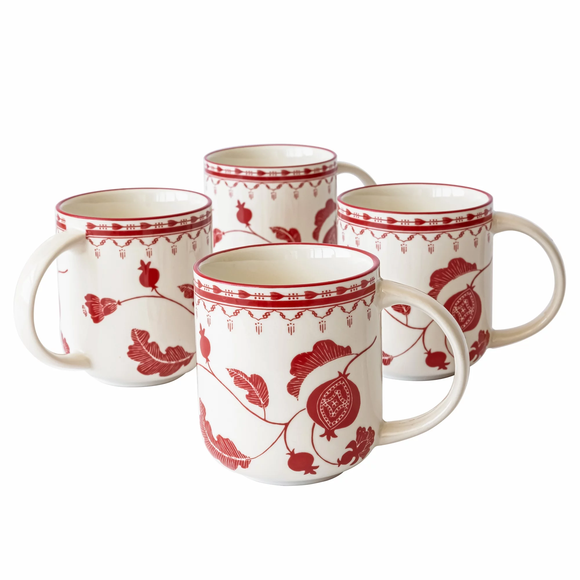 Sofia Home Red Set of 4 Stoneware Mugs