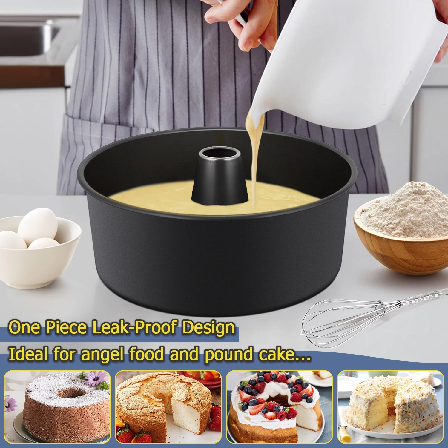 Vesteel 10 inch Cake Pan, Non-Stick Angel Food Cake Pan Chiffon Cake Mold Pound Cake Pan with Tube, Non-Toxic & Durable