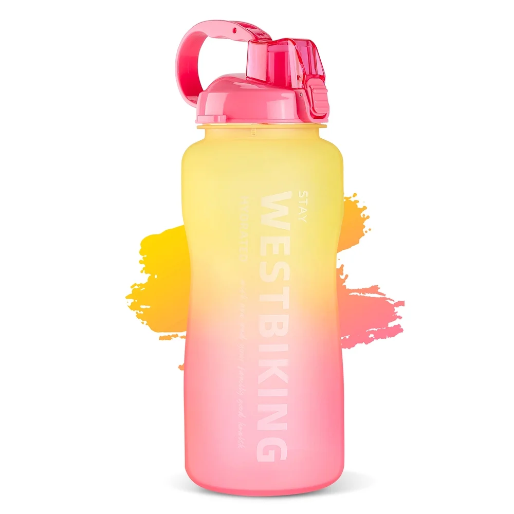 WEST BIKING Sports Water Bottle with Straw Camping Hiking Exercise Water Bottle Plastics Bottle Large Capacity Drinkware