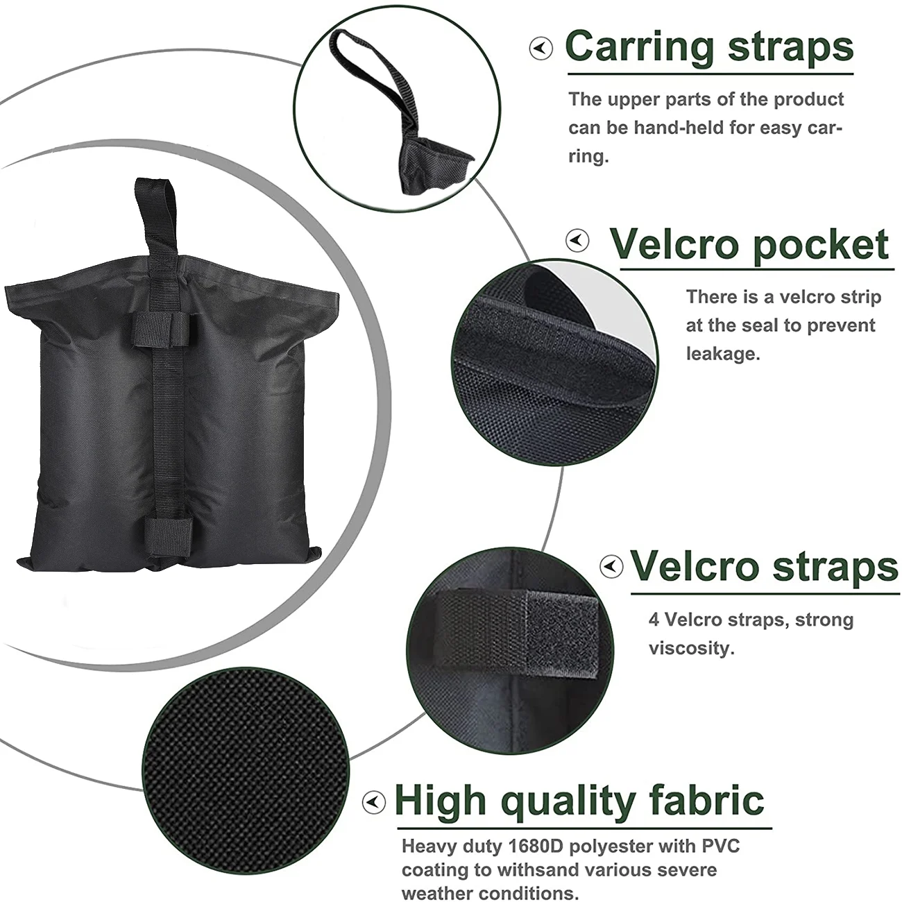 GOGHOST Canopy Weight Bags for Pop up Canopy Tent, Sand Bags for Instant Outdoor Sun Shelter Canopy,Heavy Duty Tent Weight Bags for Patio Umbrella Base, Set of 4 Black