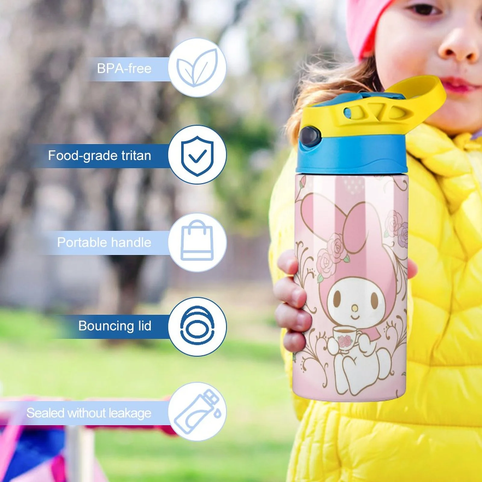 My Melody Rabbit Children's Water Bottle Vacuum Insulated Stainless Steel Cup With Straw Toddler Thermoses