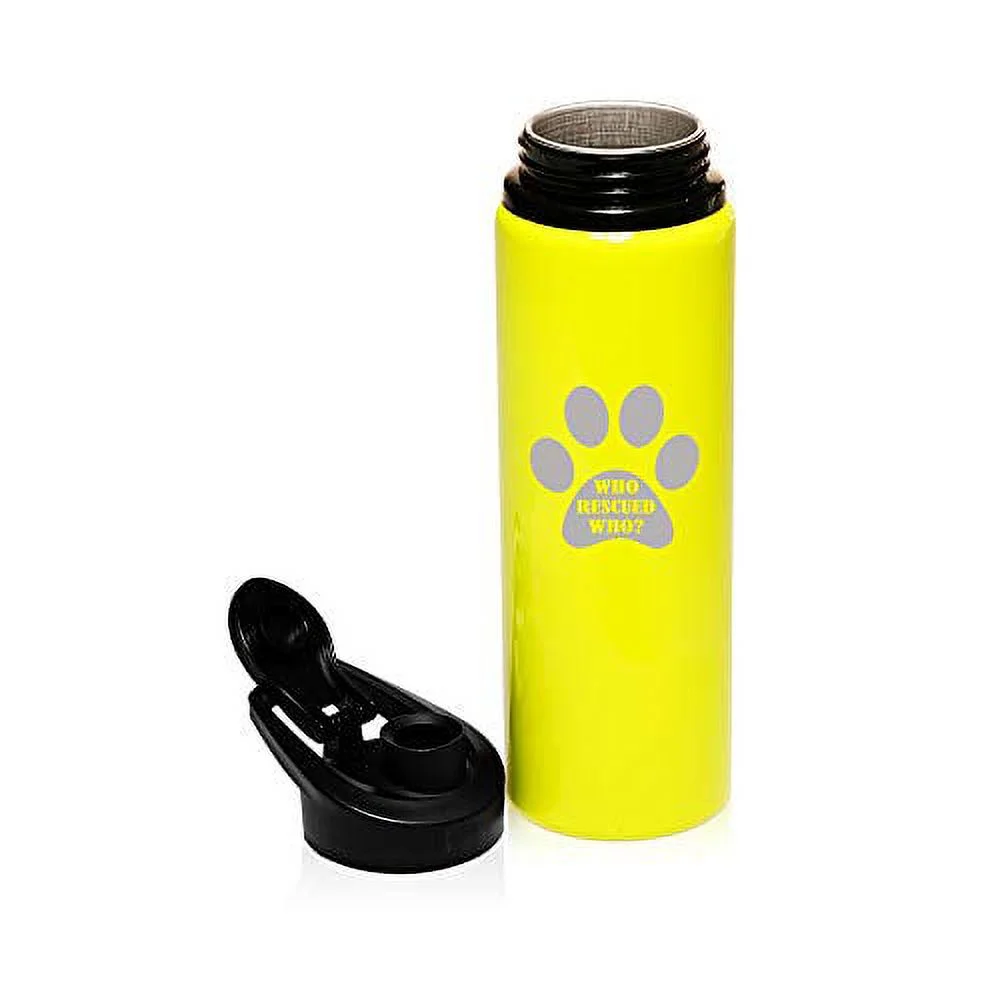 MIP Brand 25 oz Aluminum Sports Water Travel Bottle Paw Print Who Rescued Who (Yellow)