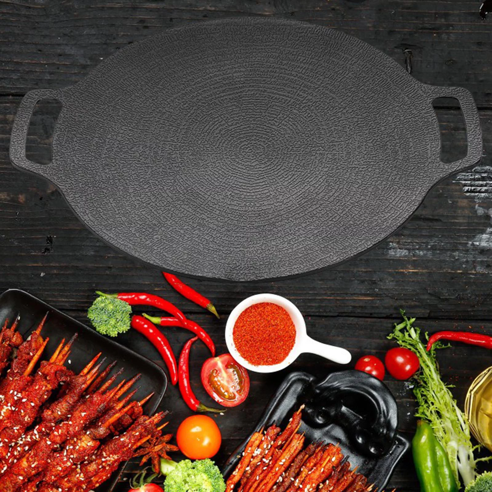 Grill Pan Korean Style Multipurpose Durable Portable Cookware Frying Pan Barbecue Plate for Roasting Activities Restaurant Picnics Camping Diameter 30cm