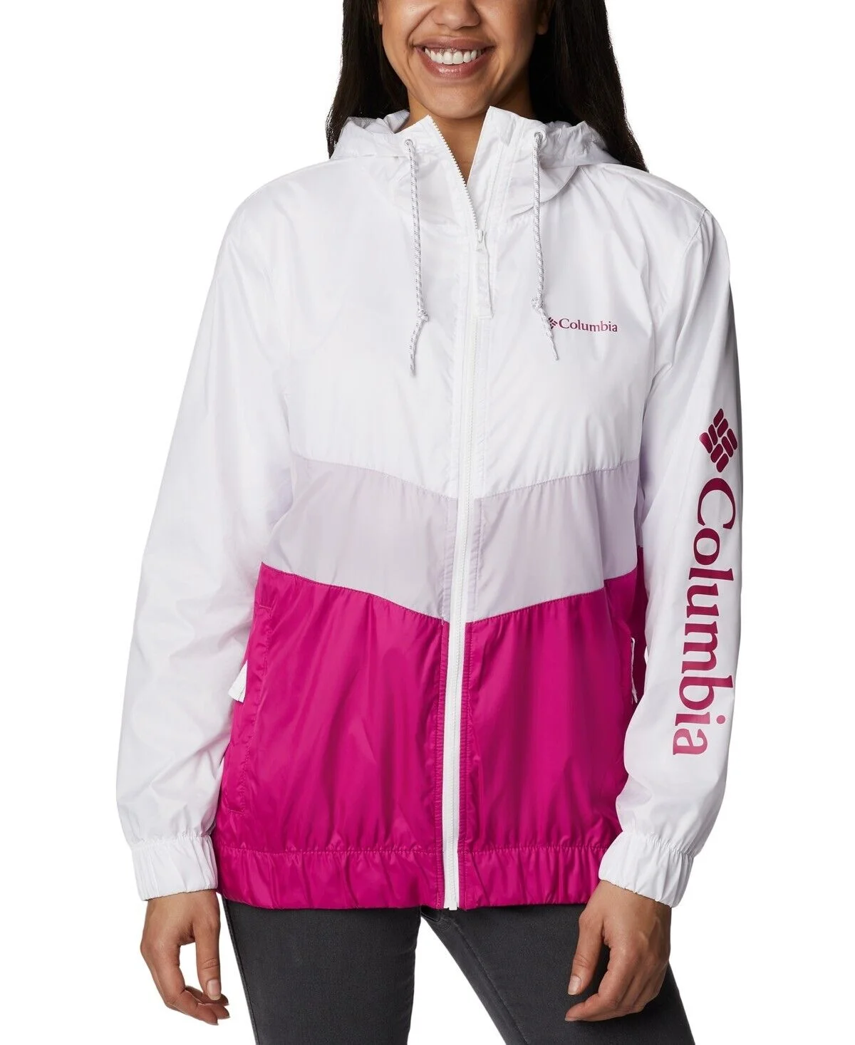 Columbia Sandy Sail Windbreaker Jacket White Pink Size L MSRP $80