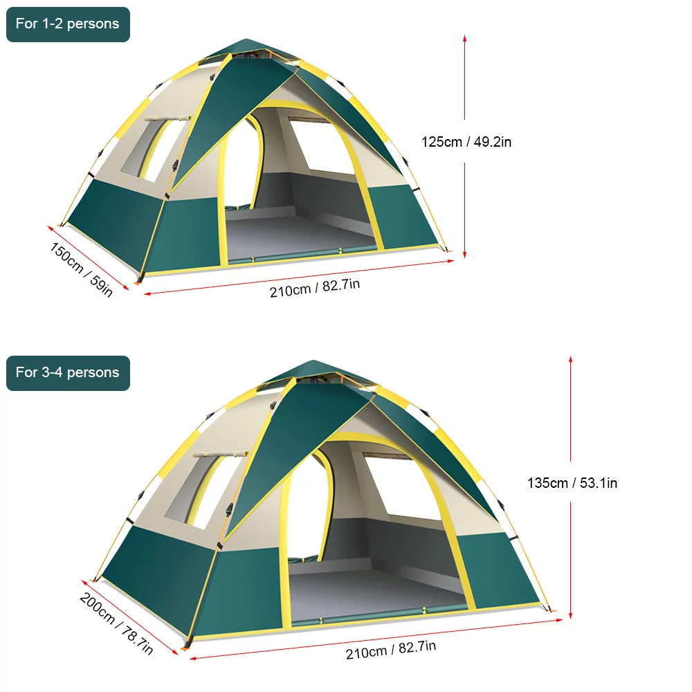Carevas Easy Setup Camping Tent, Sun Shelter Shade for 3 4 Person, Water Resistant, Instant Automatic