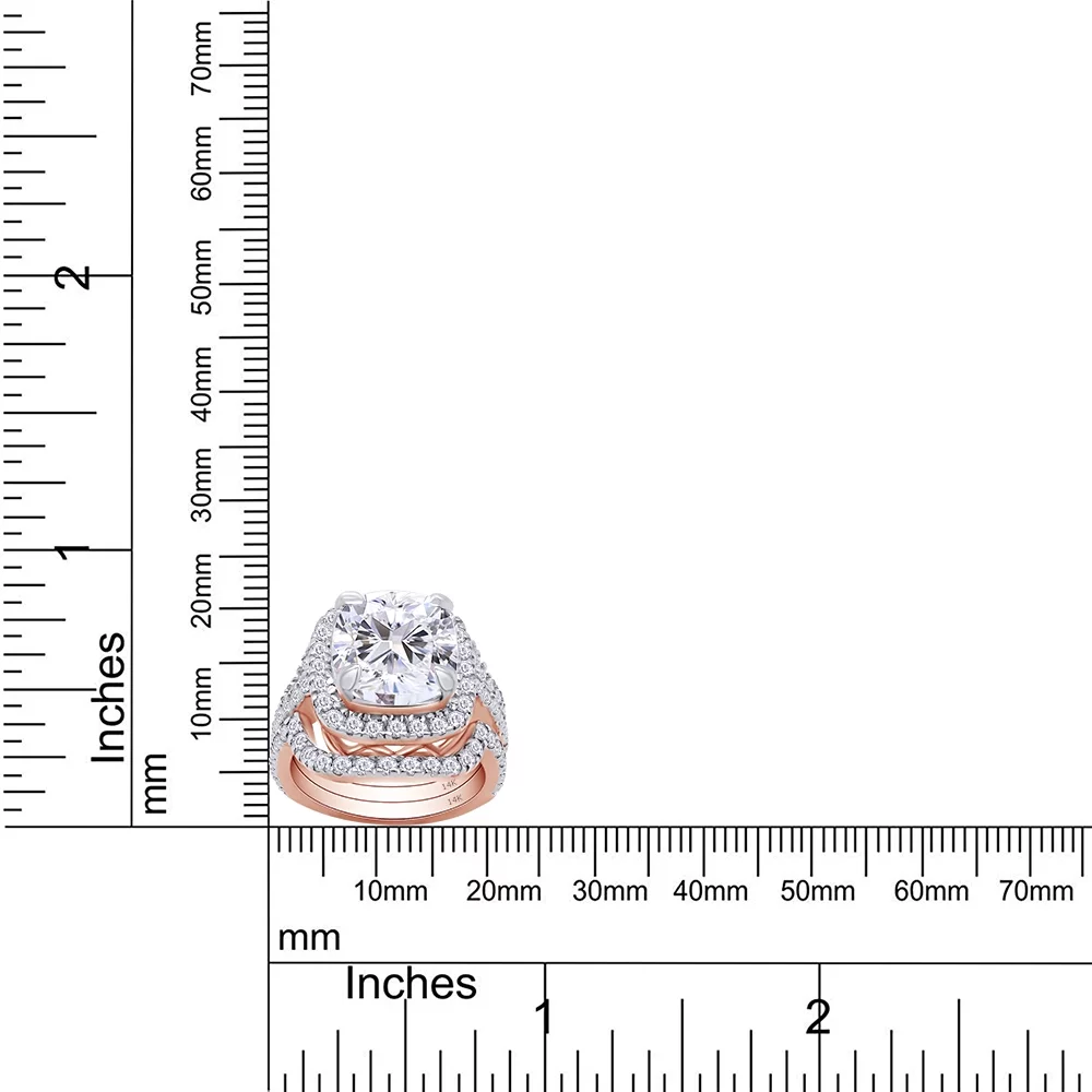 3 1/2 Ct Cushion & Round Cut Lab Created Moissanite Diamond Engagement Ring & Double Wedding Band Halo Bridal Set, Wedding Rings Bands in 14k Rose Gold 3.50 Cttw, G-H/VVS1 Gift Jewelry-6