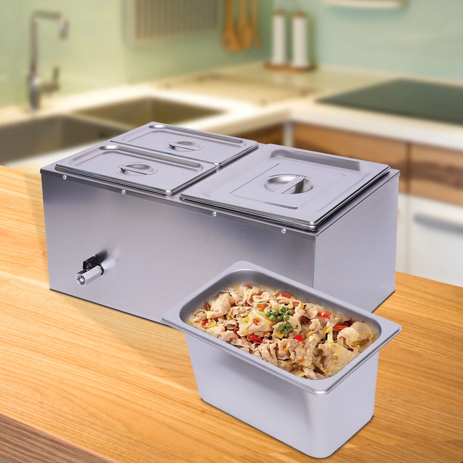 3 Pot Countertop Food Warmer Commercial Catering Display Steam Table 110v 600w