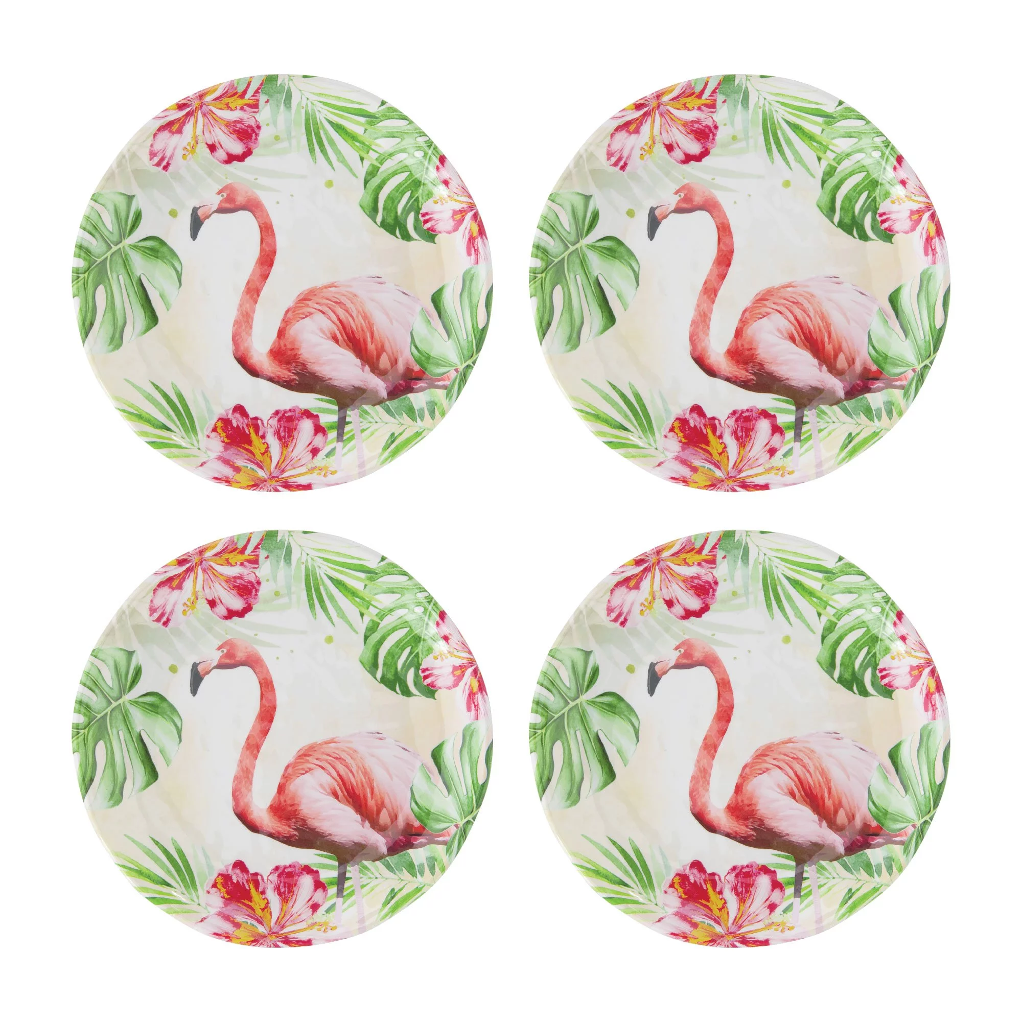 Gourmet Art 4-Piece Flamingo Heavyweight and Durable Melamine 6 Inch Plate, for Indoors Outdoors Use and Everyday Use.