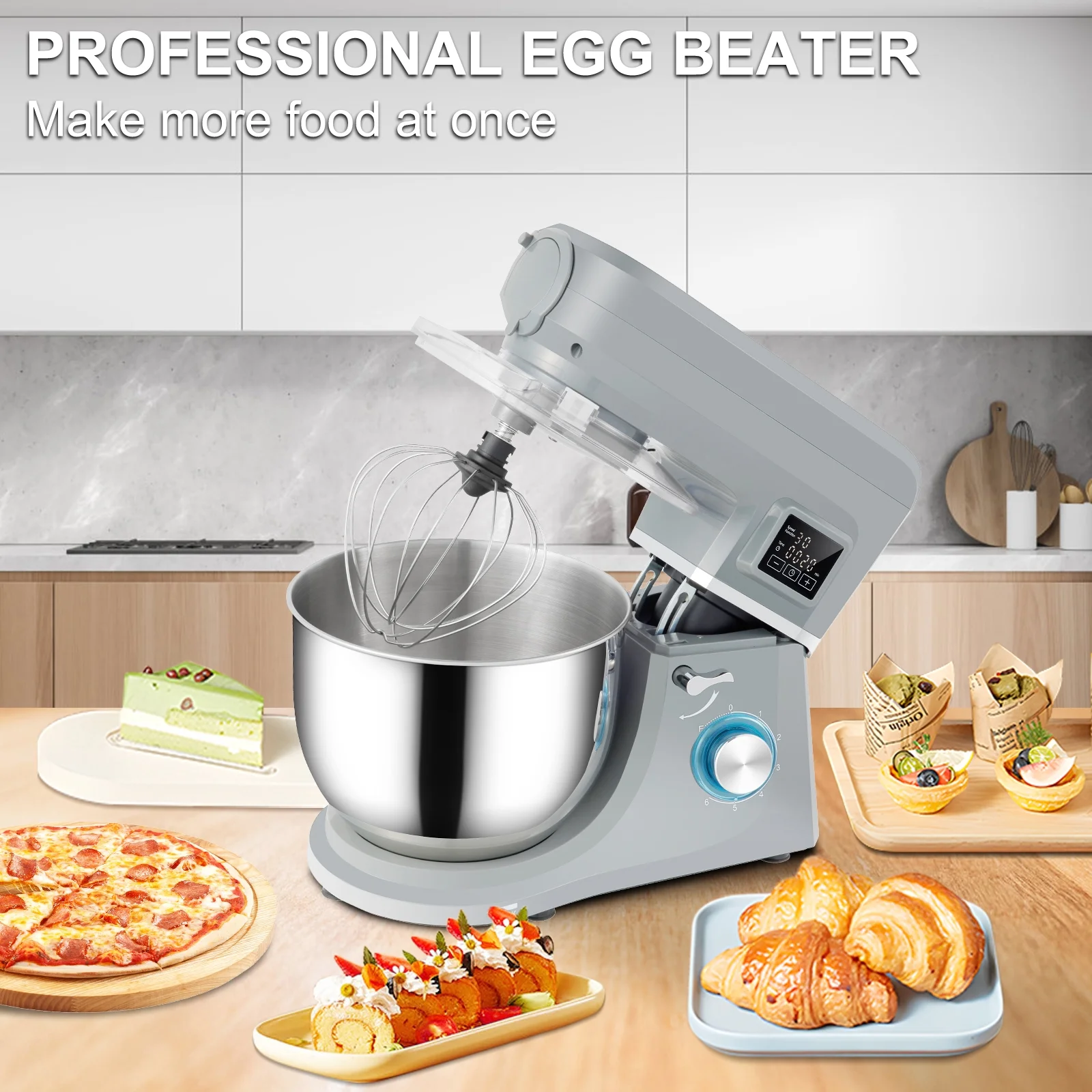 BENTISM 660W Stand Mixer 7.4Qt 6-Speed Tilt-Head Dough Mixer with Grinder Juicer