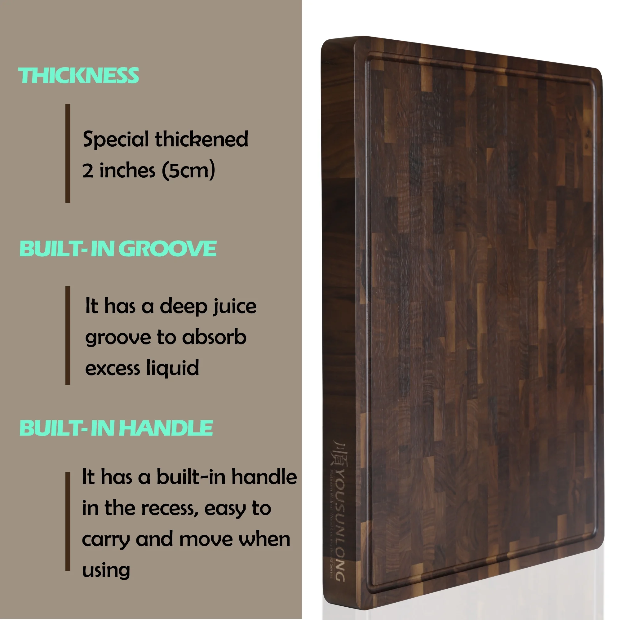 YOUSUNLONG 24x18x2 inch Extra Large Thick End Grain Walnut Wood Butcher Block Cutting Board Ideal for Kitchens