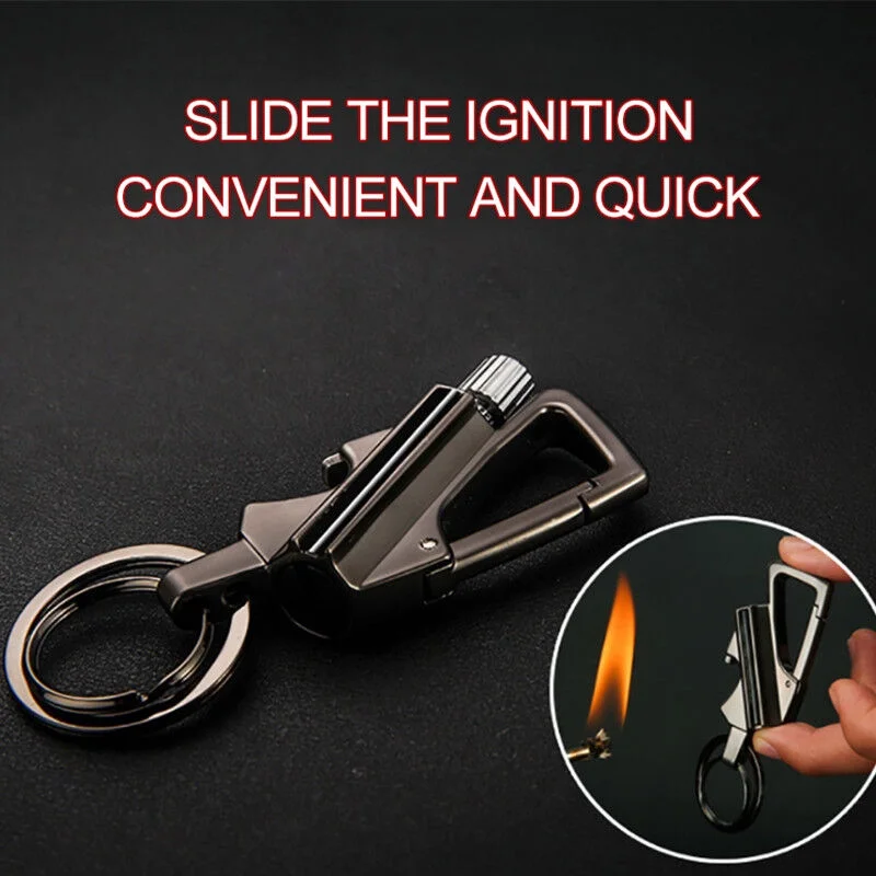 Lighter Metal Carabiner Bottle Opener Keychain Flint Fire Starter Permanent