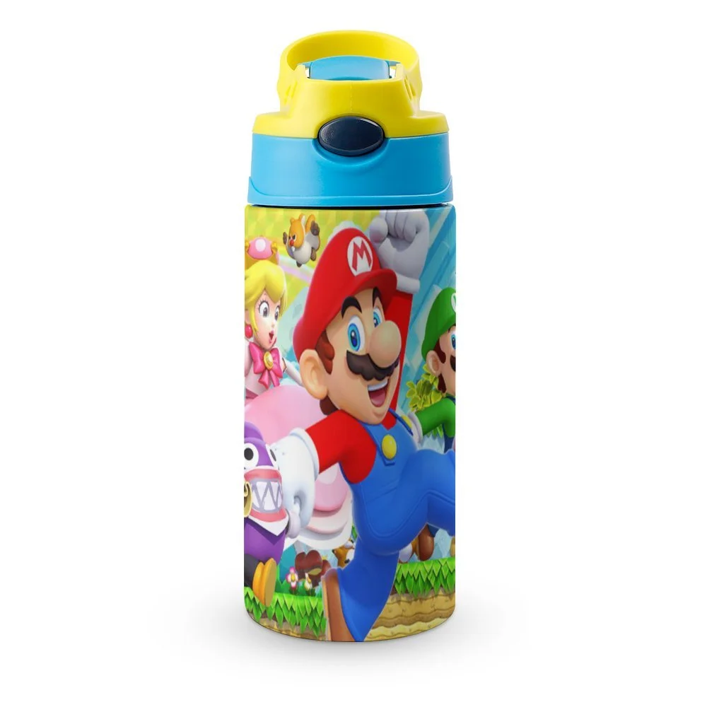 Super Mario Luigi Kid's Insulated Water Bottle With Straw Vacuum Stainless Steel Cup Leak-Proof Children Toddler Thermoses