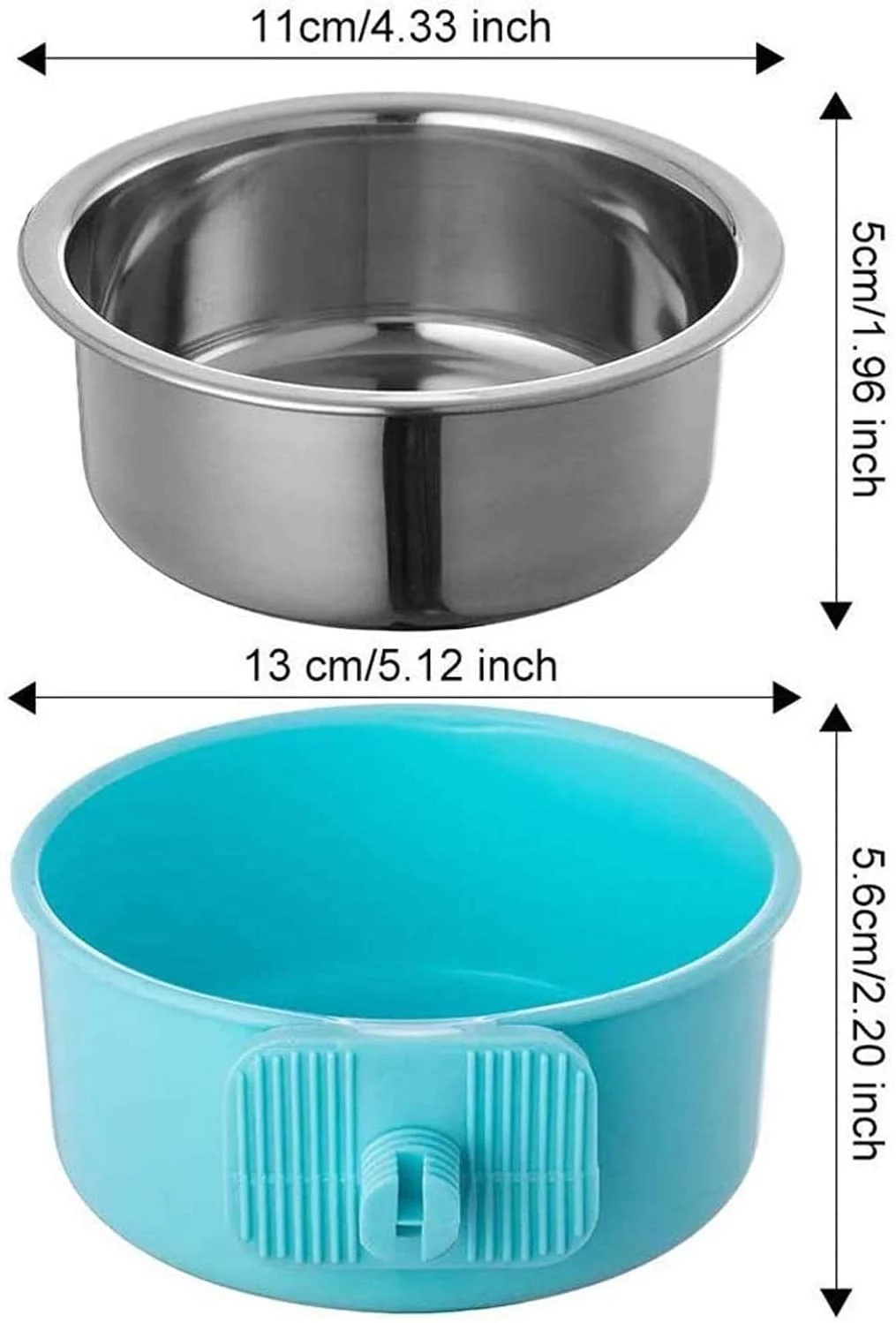 Crate Dog Food Water Bowls, 2-in-1 Plastic Kennel Bowl & Stainless Steel Pet Bowl, Removable Hanging Cat Food Bowls, Feeder Coop Cup Perfect for Cat, Puppy, Birds, Rats, Ferret, Guinea Pigs.