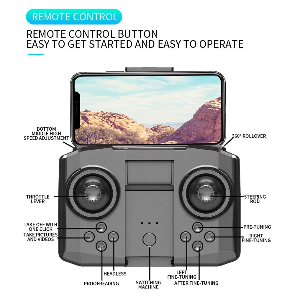 JahyElec 2023 RC Drone With 4K HD Dual Camera WiFi FPV Foldable Quadcopter +3 Battery