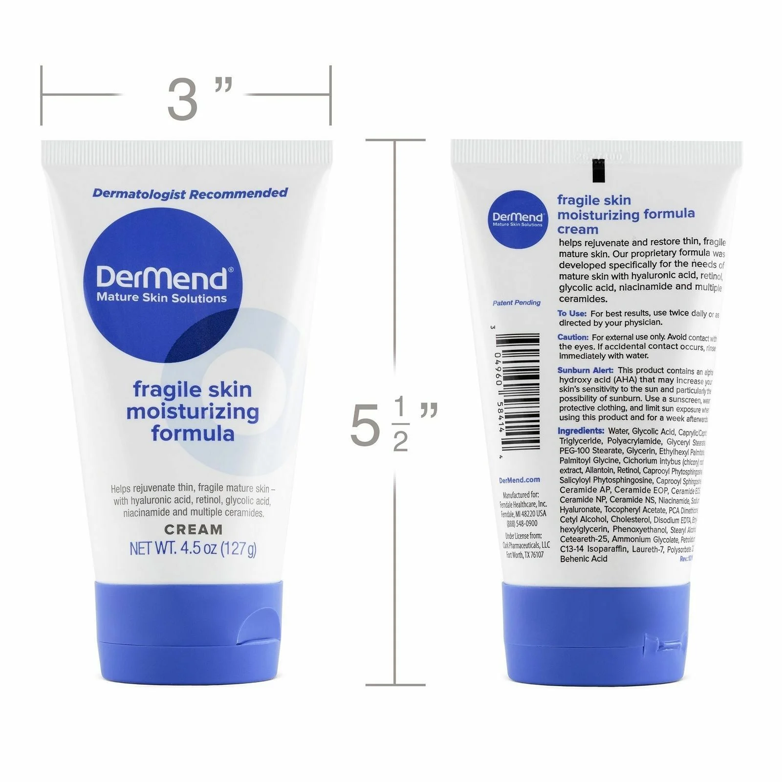 DerMend Specialized Fragile Skin Moisturizing Cream Formula, 4.5 oz (127g)