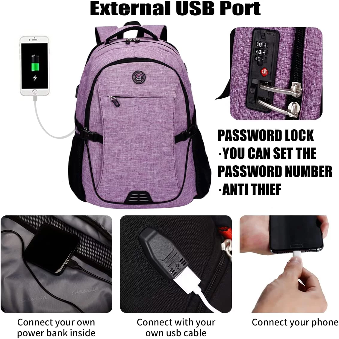 Anti Theft Laptop Backpack Travel Backpacks with usb Charging Port for Women Men College Backpack Computer Bag