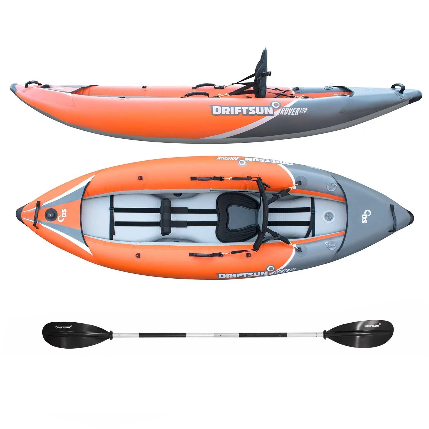 Driftsun Rover 120 Inflatable Single Person Kayak – One Person White Water Performance Kayak with High Pressure Floor, EVA Padded Seat, Action Cam Mount, Paddle, Pump and More