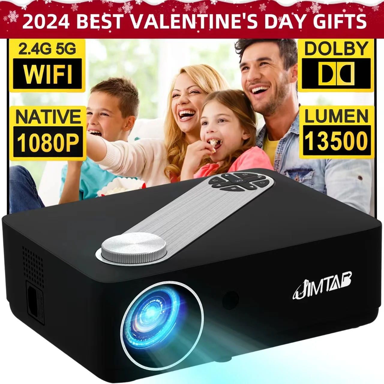 JIMTAB 2024 M22 Projector 5G Wifi 1080P Native Projector, 4K Support 520 ANSI 13500L Short Throw 5G Projector Compatible with Tvbox, Laptop, iPhone and Android