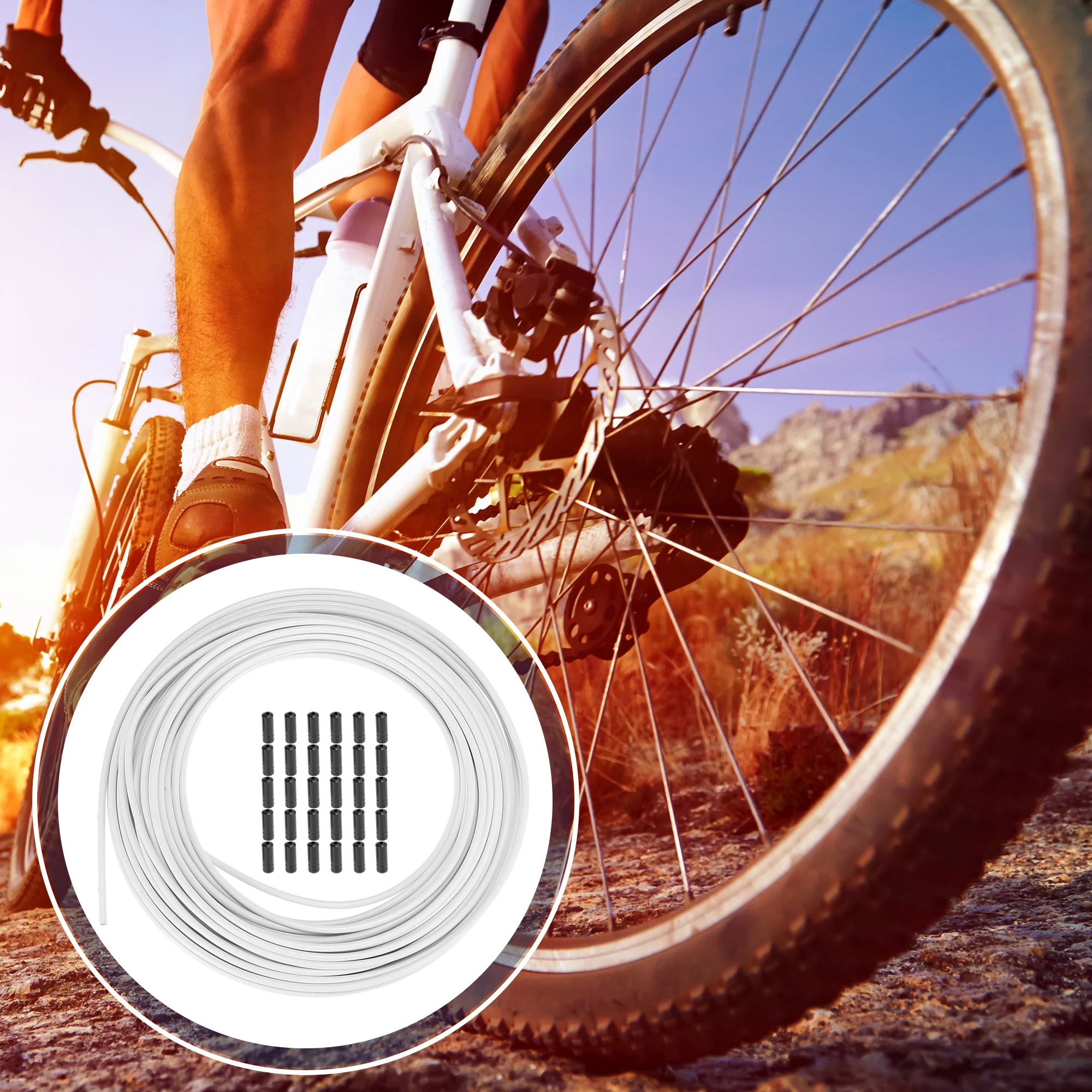 White 50ft Bicycle Brake Cable Housing with 30pcs Cable End Caps Kit for Mountain Bike Road Bike