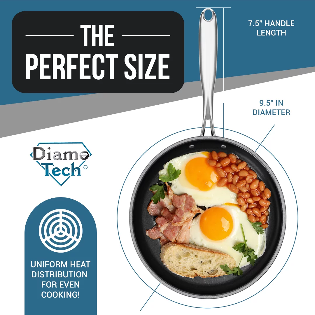 DiamoTech Toxin Free Ceramic Metal Utensil Oven Safe, 9.5 inch Fry Pan/Skillet