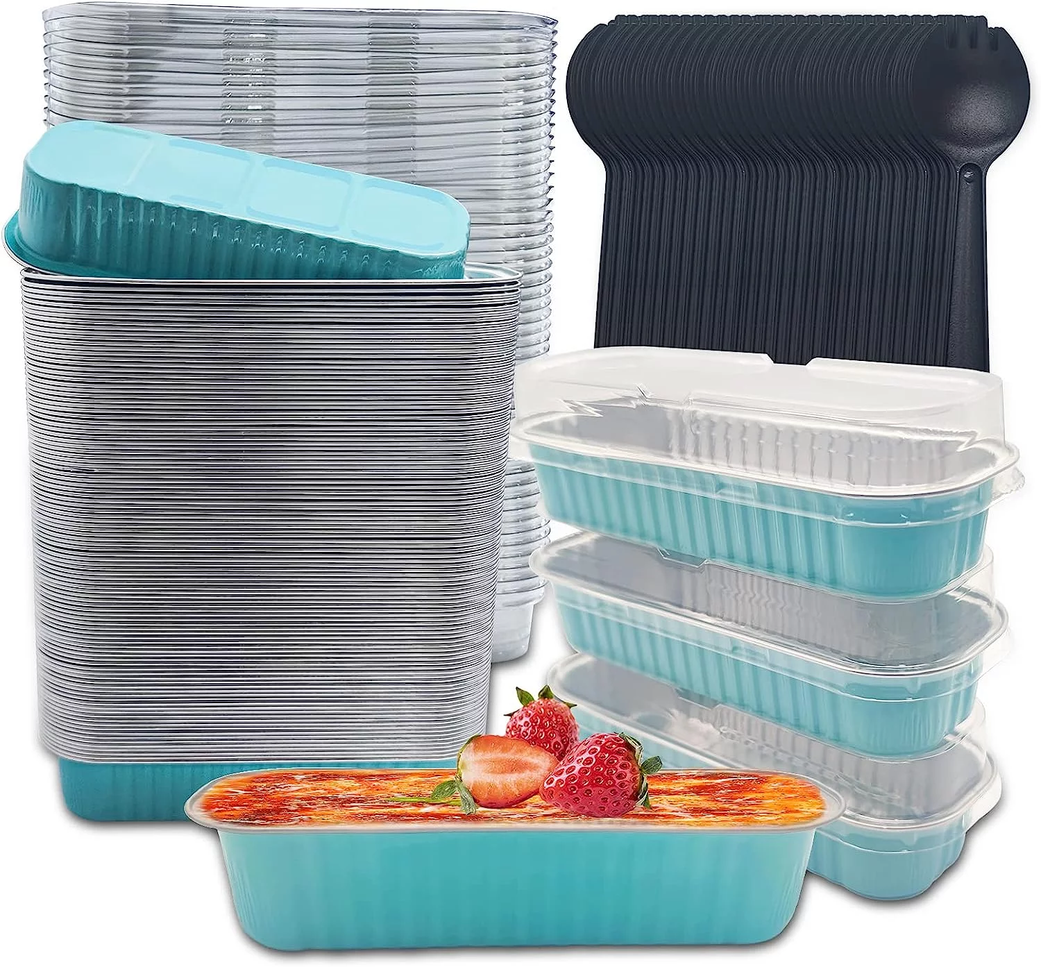 Aluminum Foil Mini Loaf Pans With Lids, 6.8 Oz Rectangle Baking Cups Muffin Tins,Disposable Baking Tins Mini Baking Pans For Brownie Mini Cake Bread,Used for Bakery Birthday Party-Blue(50 Pack)