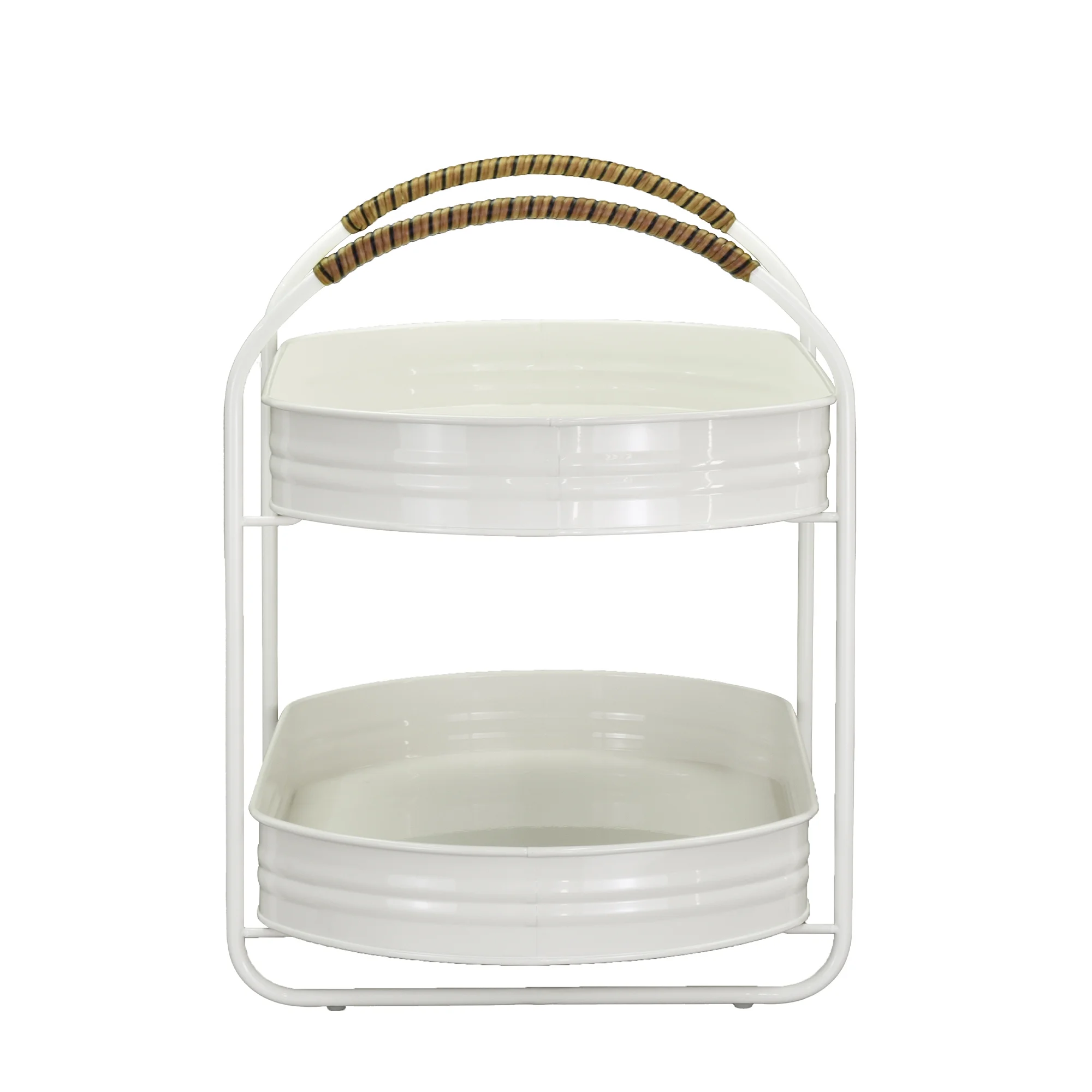Better Homes & Gardens - Vanilla White Galvanized 2-Tier Serving Tray Stand,15.90 in x 10.74 in