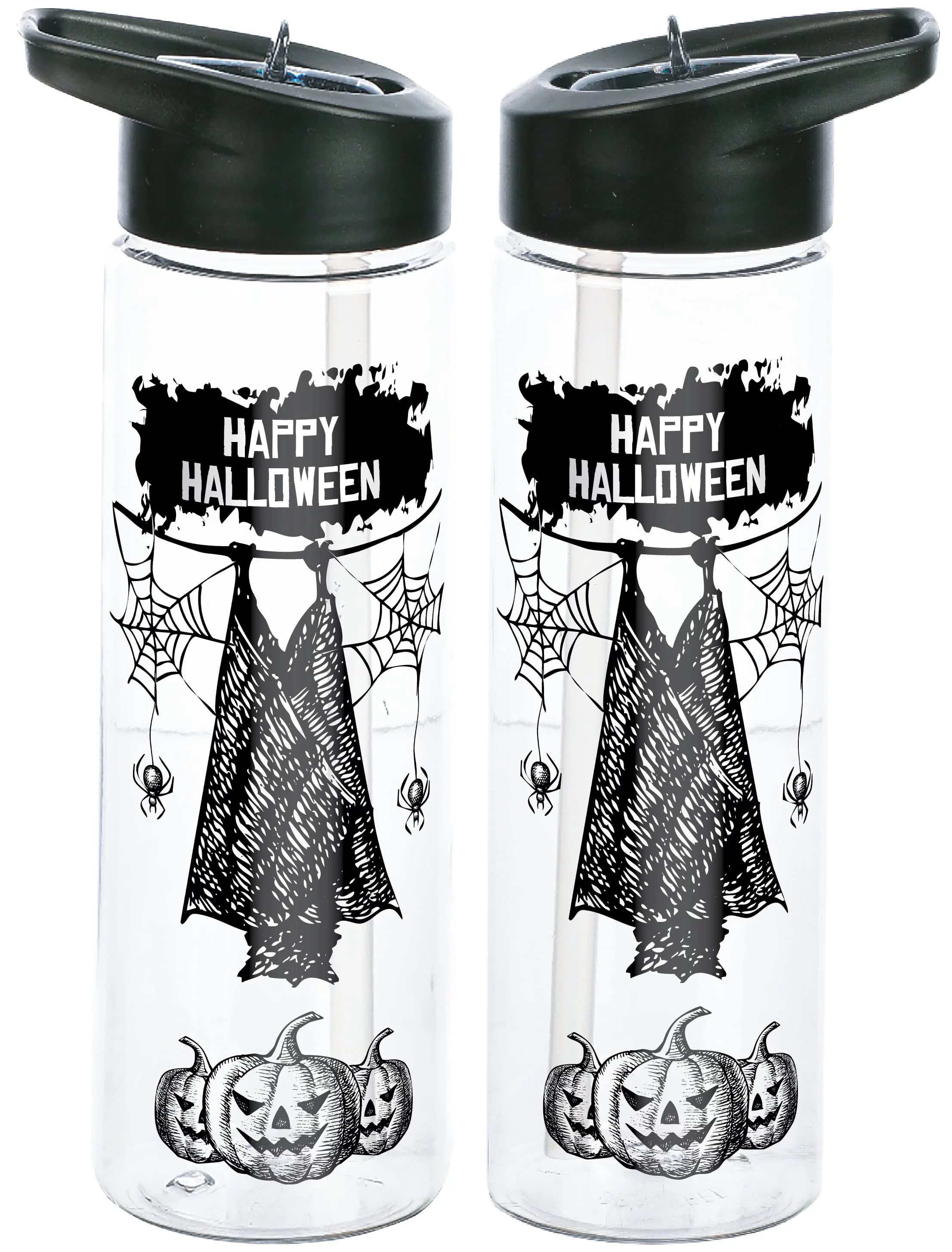Happy Halloween Bat and Pumpkin Transparent 24 Ounce BPA-Free Uv Tritan Plastic Water Bottle