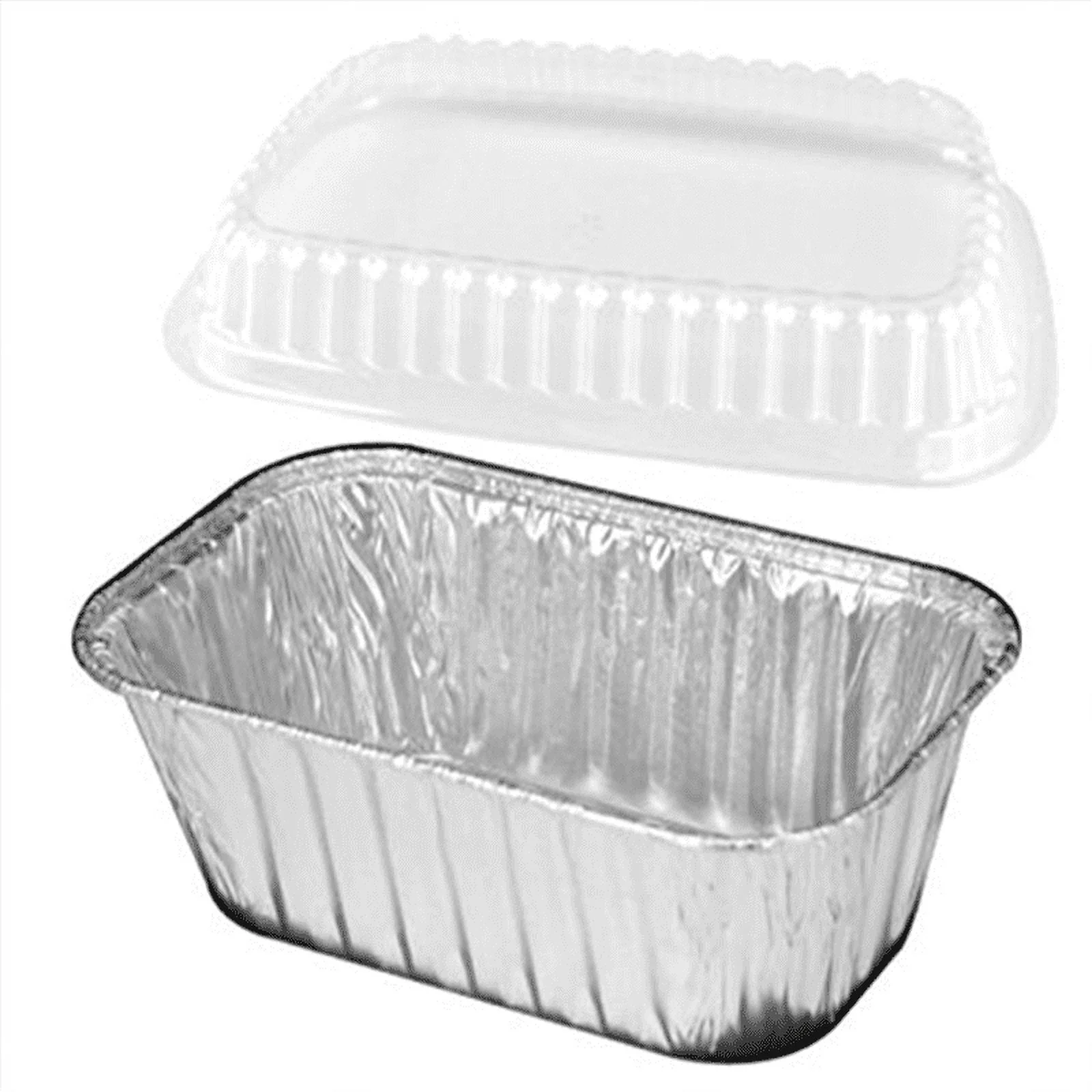 Handi-Foil 1 lb. - 25 Set - Aluminum Foil Mini-Loaf/Bread Baking Pan w/Clear Low Dome Lid