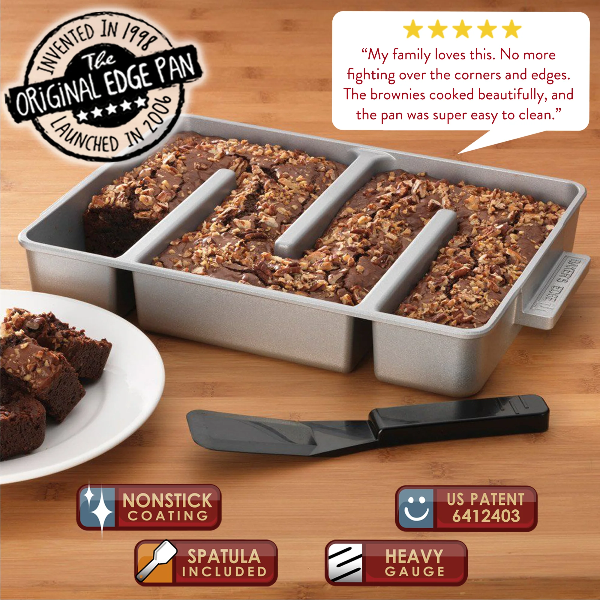 Baker's Edge Brownie Pan - The Original All Edges Brownie Pan for Baking