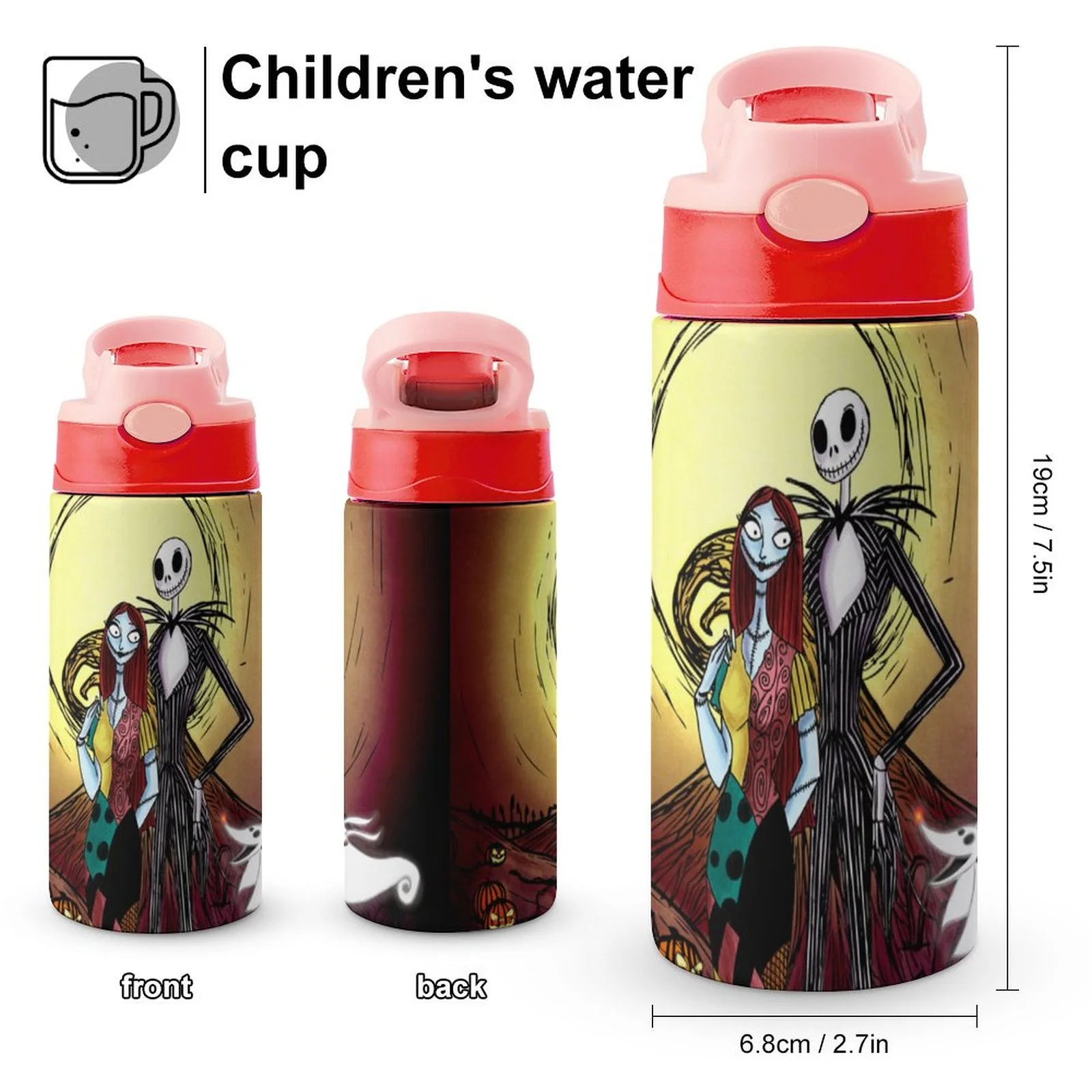 The Nightmare Before Christmas Kid's Insulated Water Bottle With Straw Vacuum Stainless Steel Cup Leak-Proof Children Toddler Thermoses