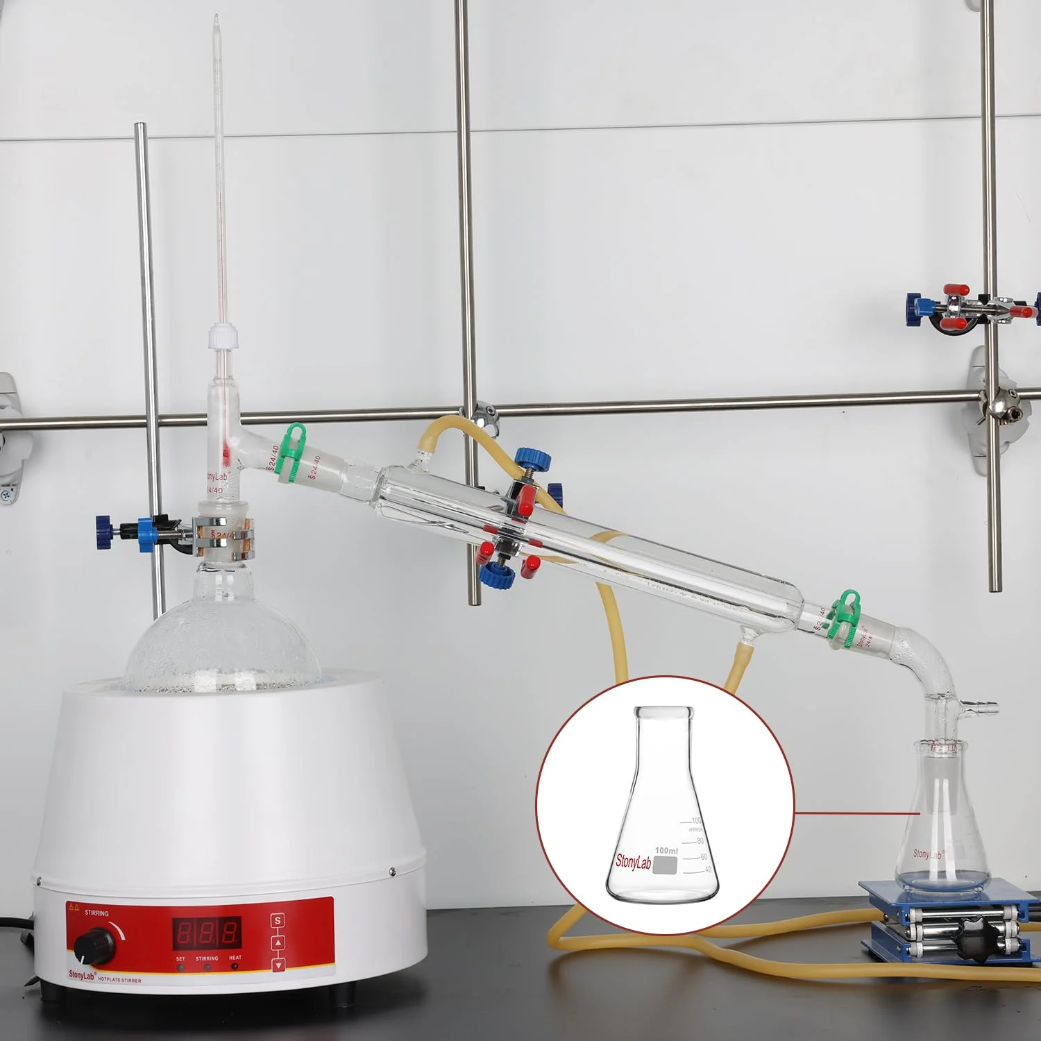 StonyLab 2-Pack Glass 50ml Heavy Wall Narrow Mouth Erlenmeyer Flasks with Heavy Duty Rim - (50ml Fits with StonyLab 4# Rubber Stopper)