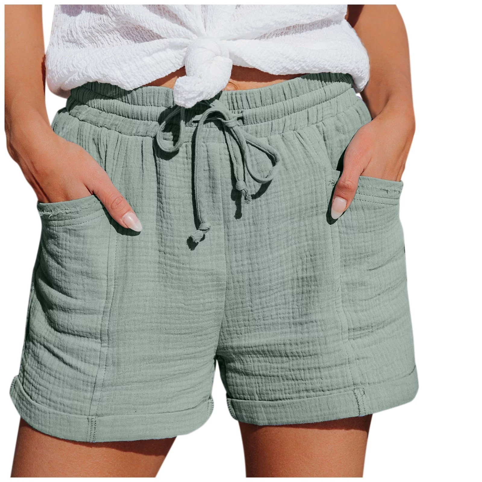QGQM Plus Size Shorts for Women Cotton Linen Casual Cotton Shorts Elastic Waist Plus Size Beach Shorts Hiking Summer Shorts