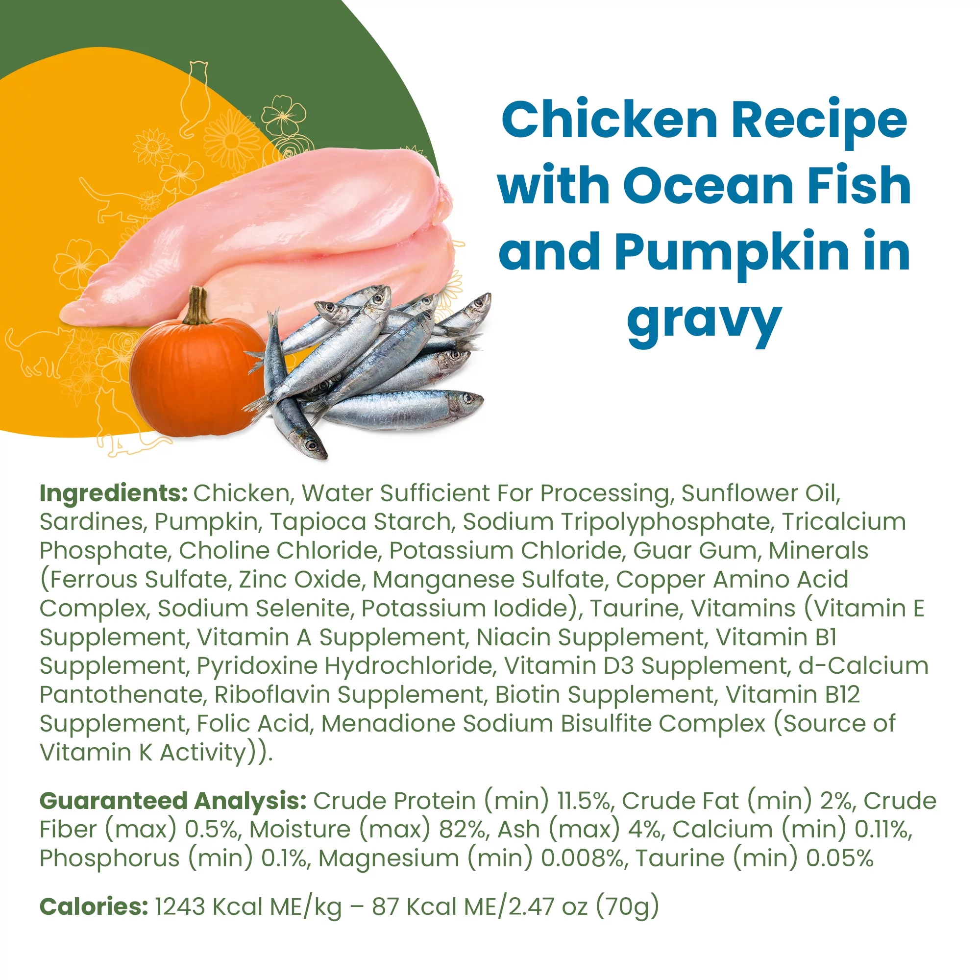 Almo Nature: Classic Complete Cat 12 Pack: Chicken Recipe With Ocean Fish & Pumpkin In Gravy - 2.47oz Cans, Adult Cat Canned Wet Food, Grain Free, Daily Meal