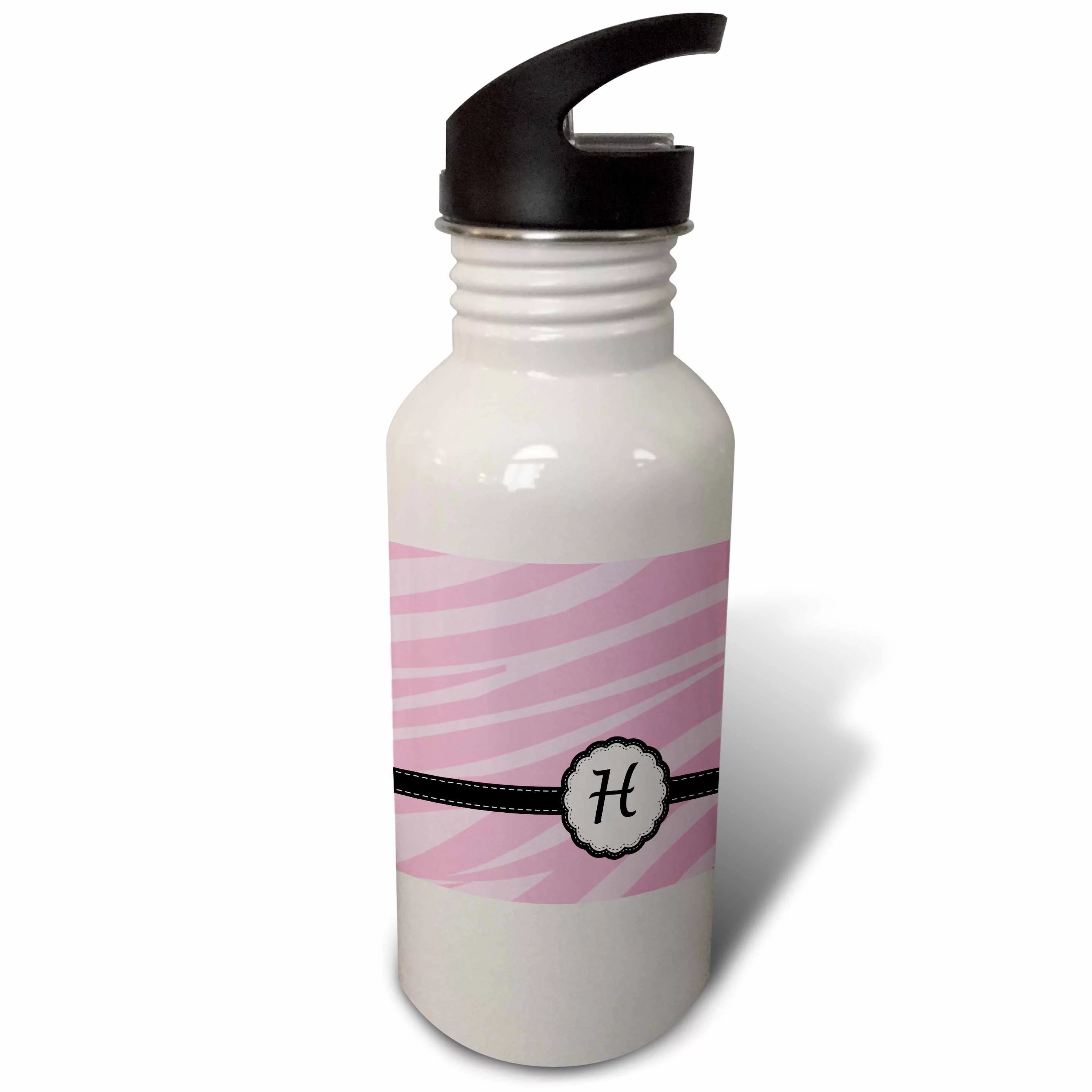 Monogram Letter H pink zebra print chic girly art 21 oz Sports Water Bottle wb-152130-1