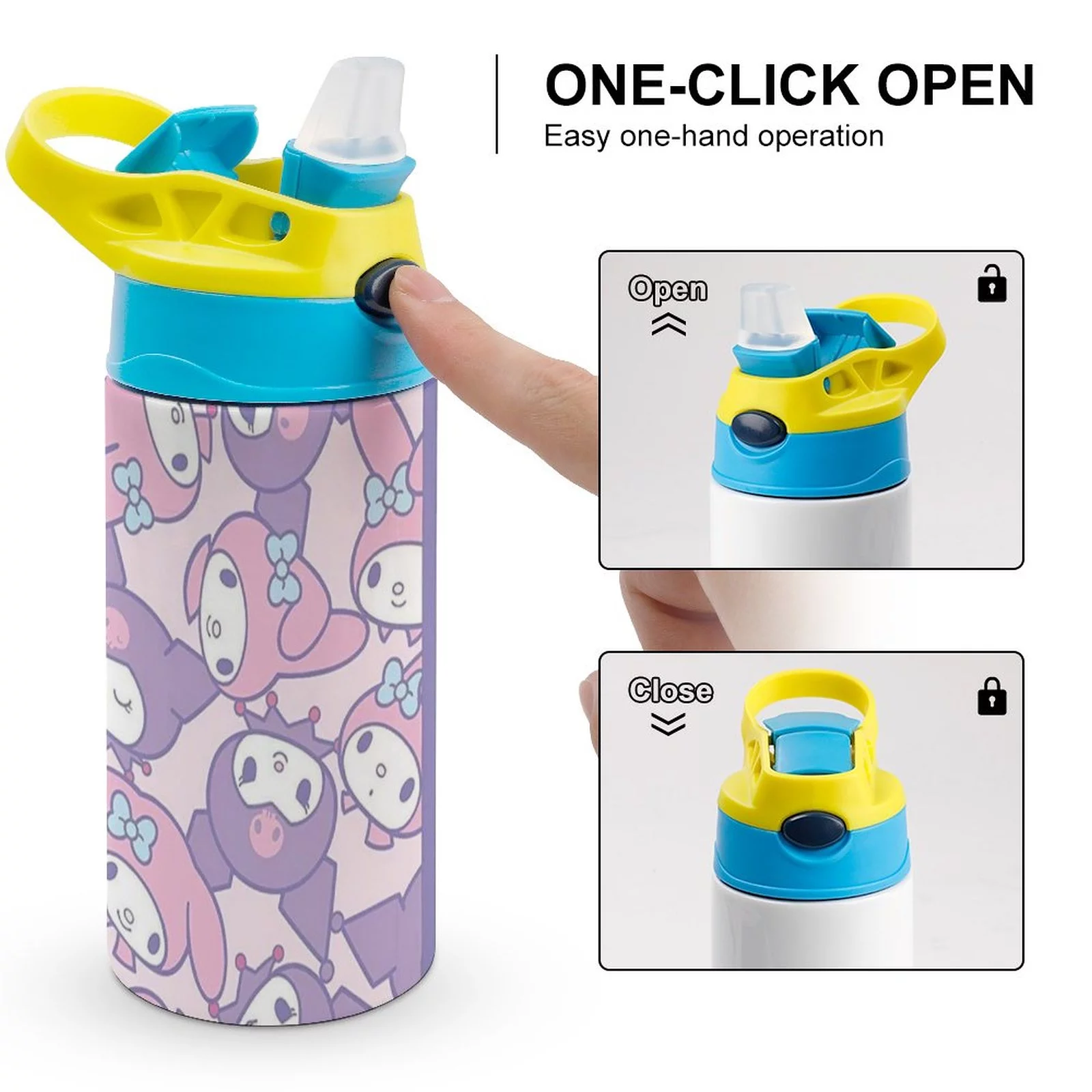 Bunny My Melody Children's Water Bottle Vacuum Insulated Stainless Steel Cup With Straw Toddler Thermoses