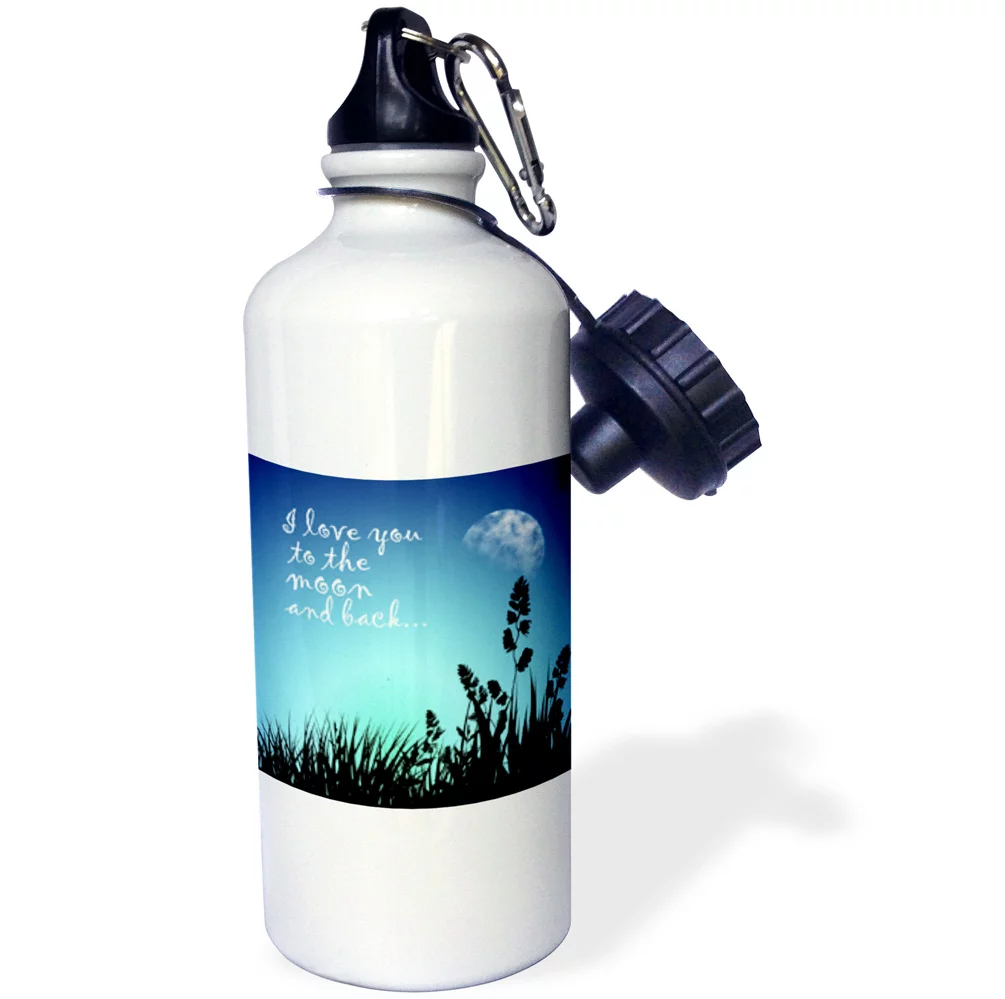 3dRose Beautiful Blue Night Scene- I Love You to The Moon and Back - Water Bottle, 21-ounce