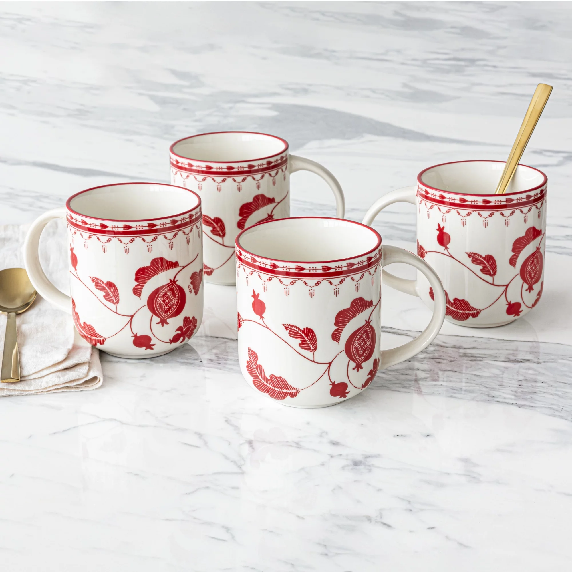 Sofia Home Red Set of 4 Stoneware Mugs