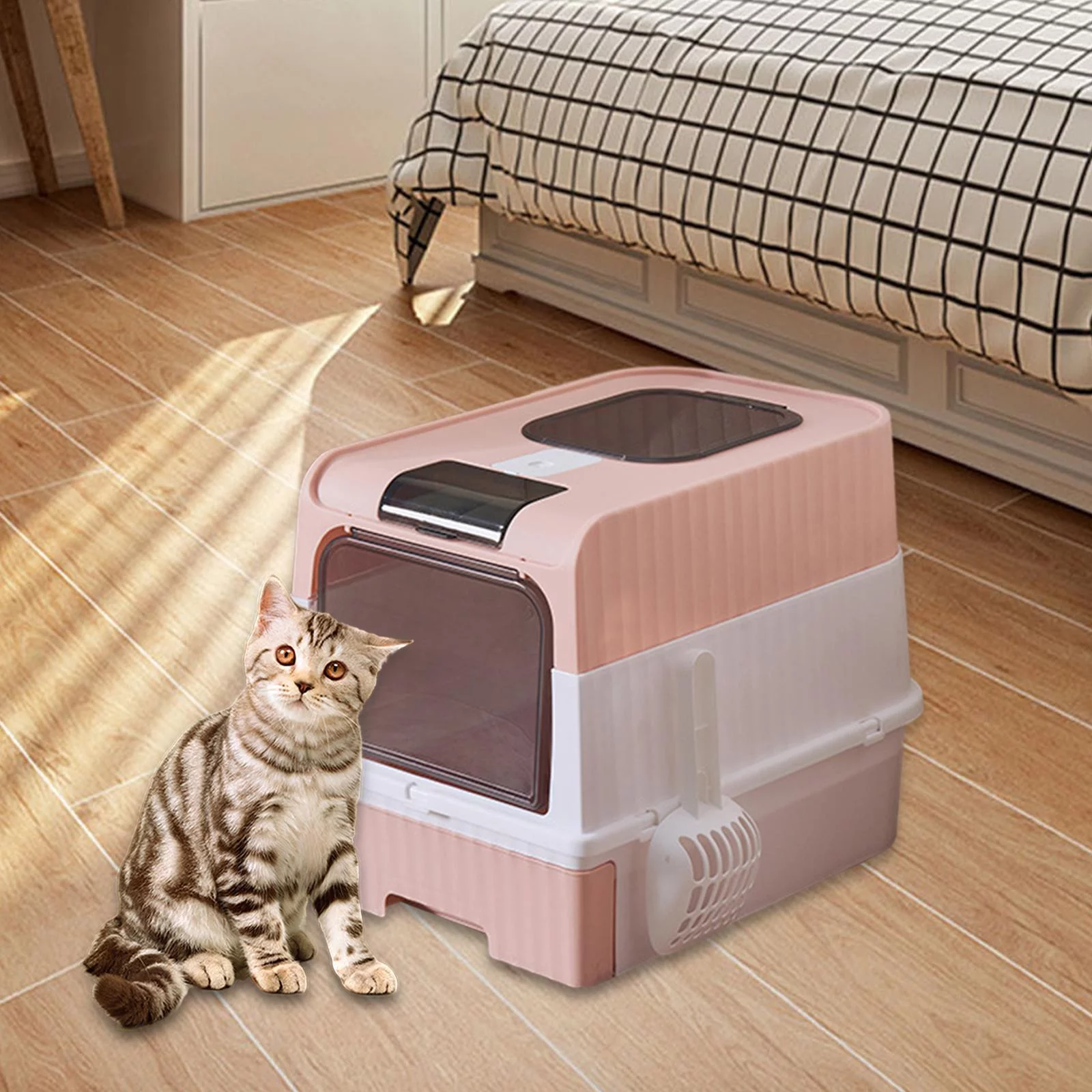 Hooded Cat Litter Boxes Durable Pet Supplies Removable Privacy Pet Litter Boxes Pink