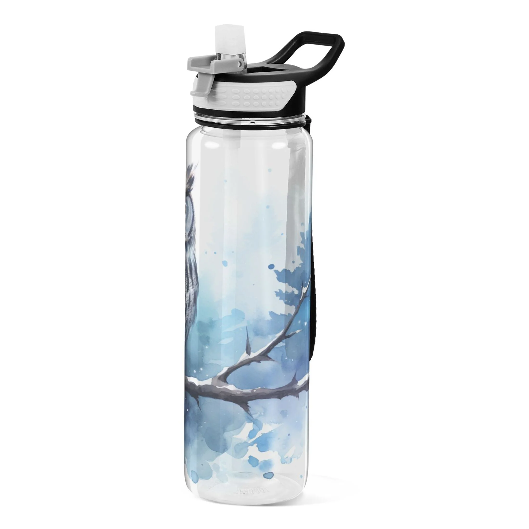 Owl on Tree 32oz Sports Water Bottles Leakproof Tritan Bottle with Straw BPA Free Clear Bottle for Fitness Gym Outdoor Cycling