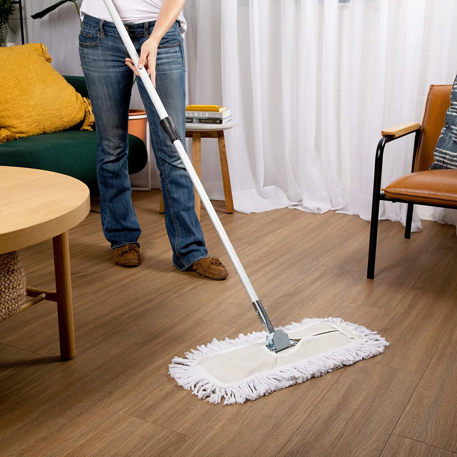 Tidy Tools Industrial Dust Mop for Floor Cleaning, Floor Mop Extendable Metal Handle, 24 Inch Cotton Head, White