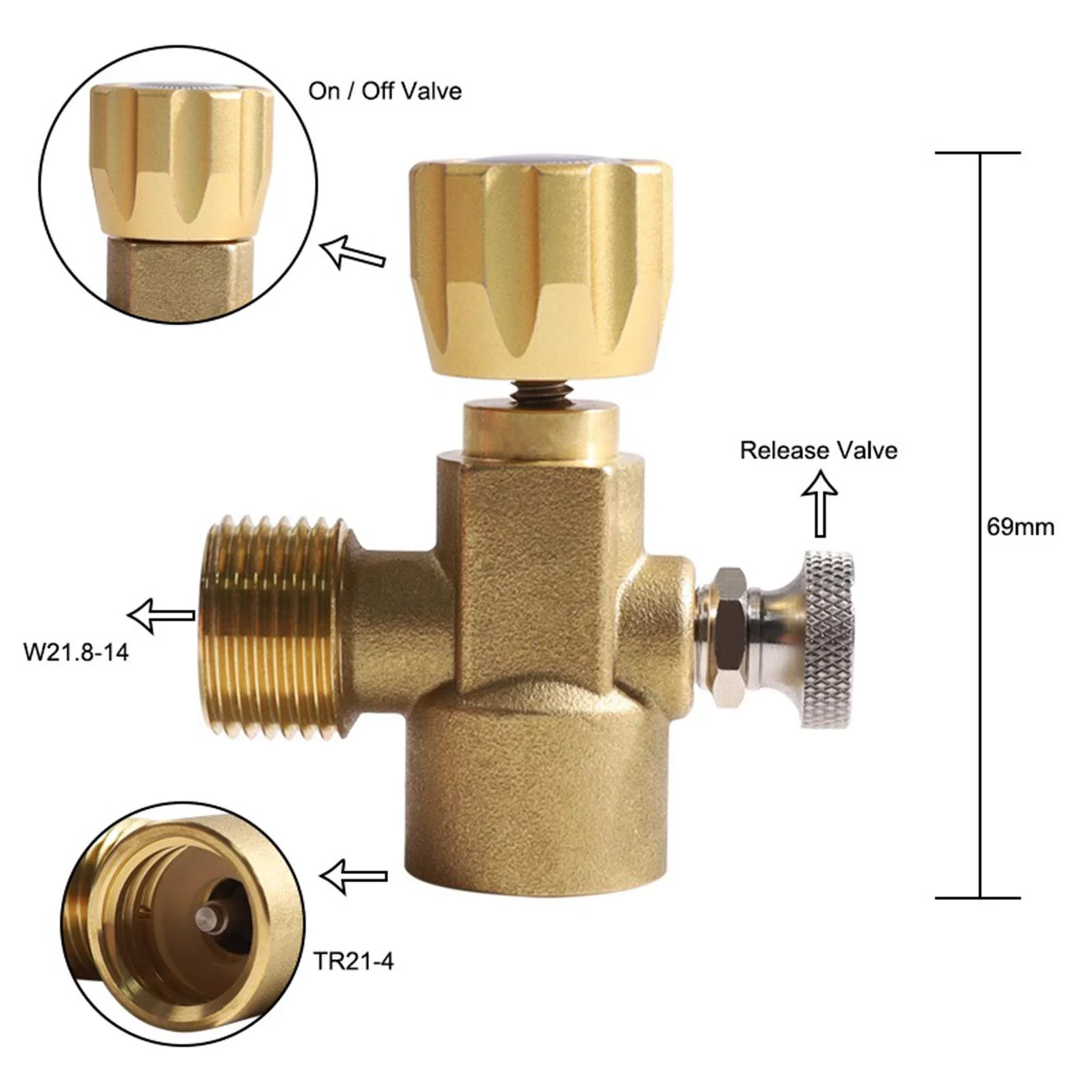 Cylinder Refill Adapter with Switch Outer Thread 4 to .8-14 Refill Bottle CO2 Cylinder Filling Adapter , Without Pressure