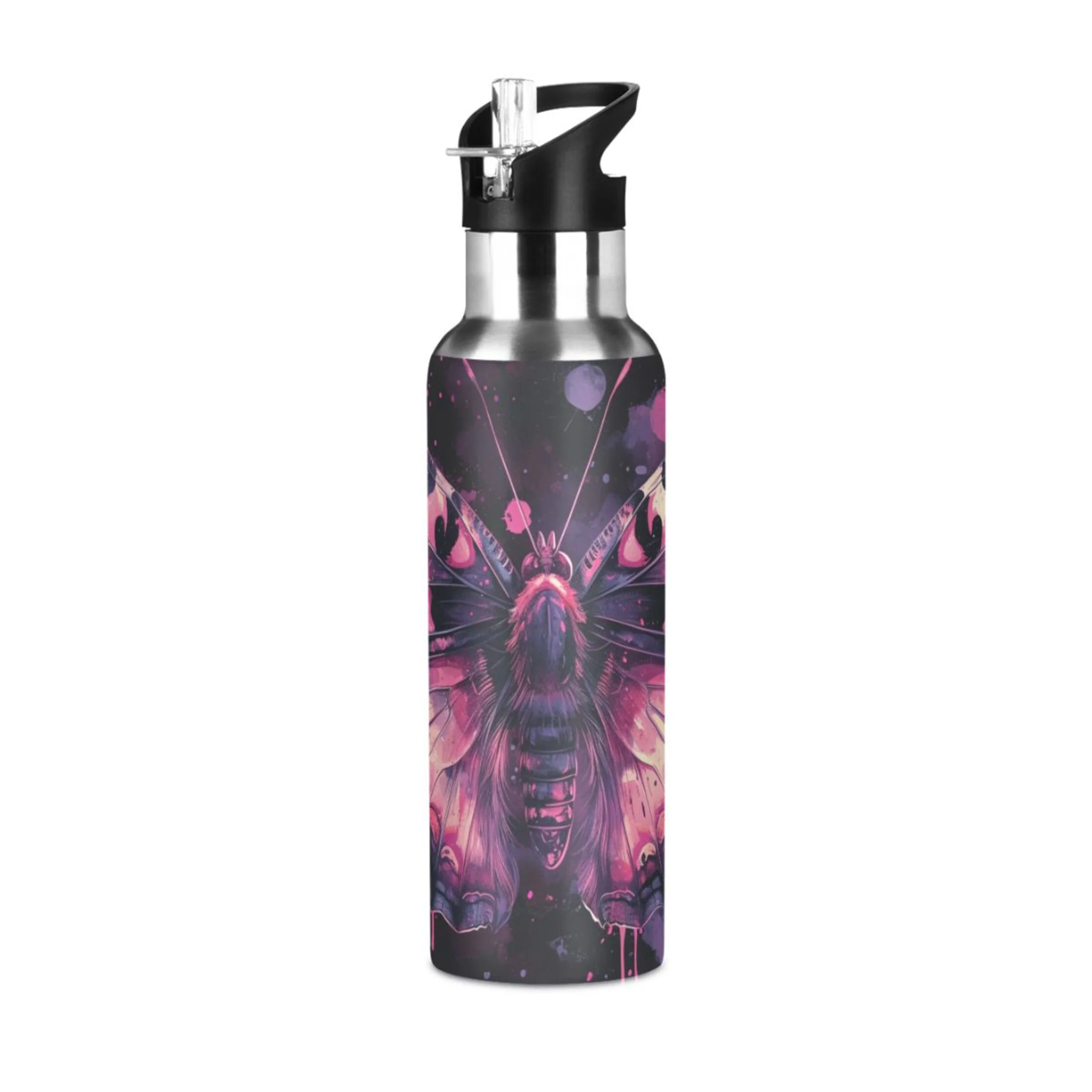 Butterfly with Splash Water Bottles Insulated Thermos Kids Stainless Steel Bottle with Straw Lid Flask Leakproof for Sports Gym 20 oz