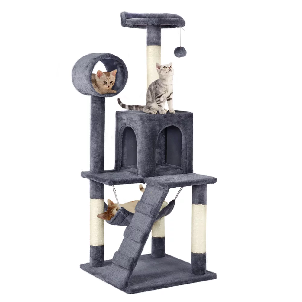 Yaheetech 51'' Cat Tree Condo Multilevel Cat Towers W/ Hammock Tunnel Scratching Post, Dark Gray