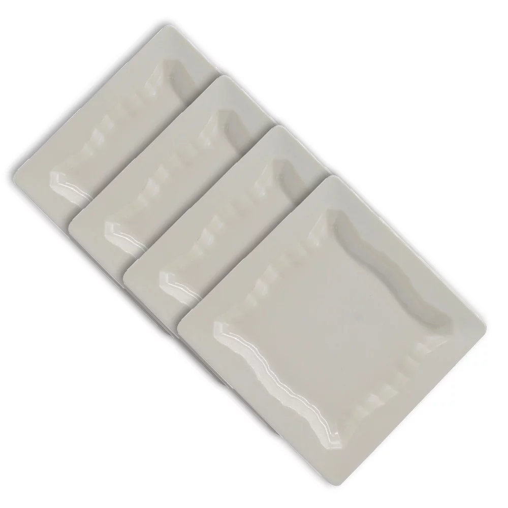Crown Collections CC-PP74 7 Inch Square Plain White Melamine Dinner Plate - 4 Pcs/Set