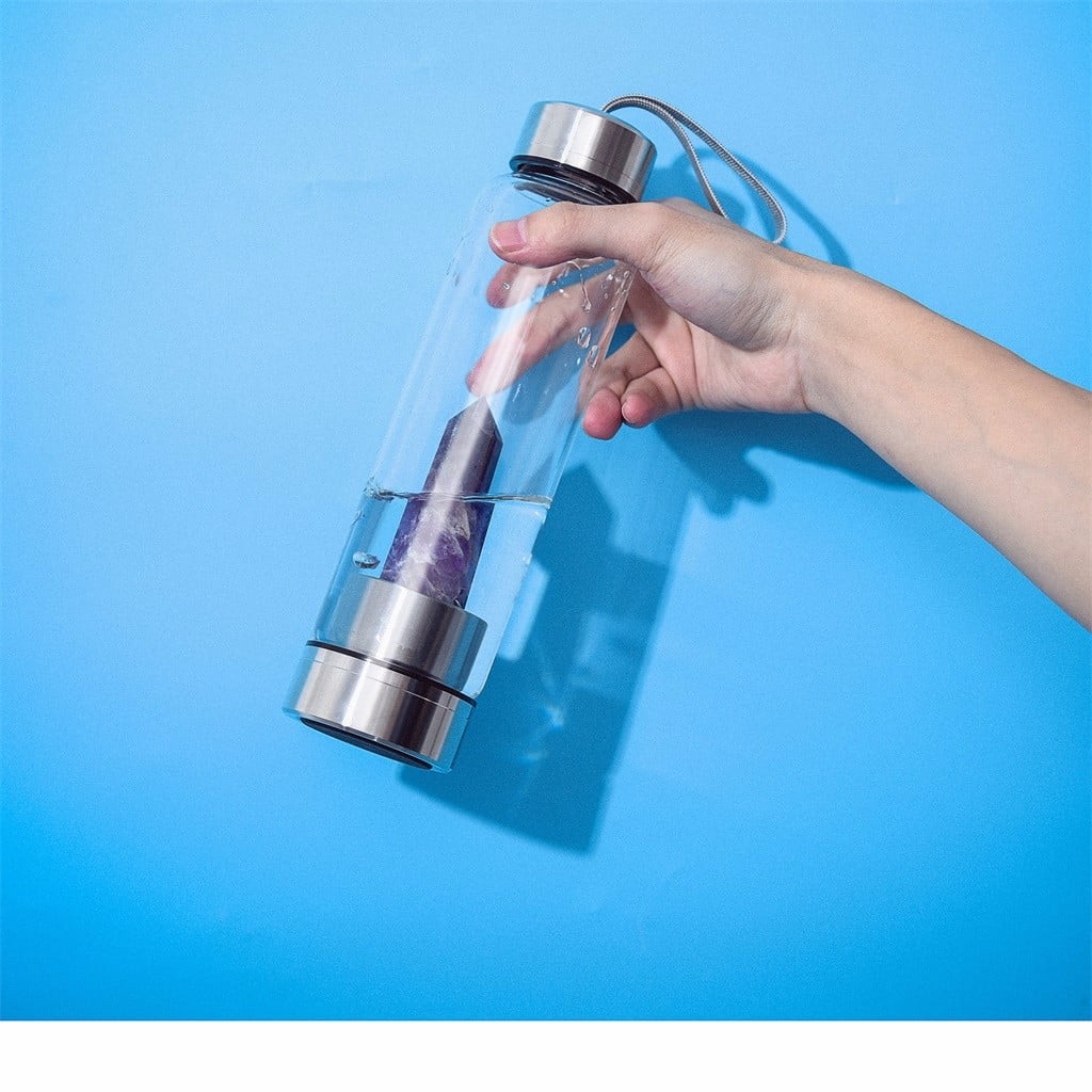 Natural Crystal Point Wand Quartz Crystal Water Bottle