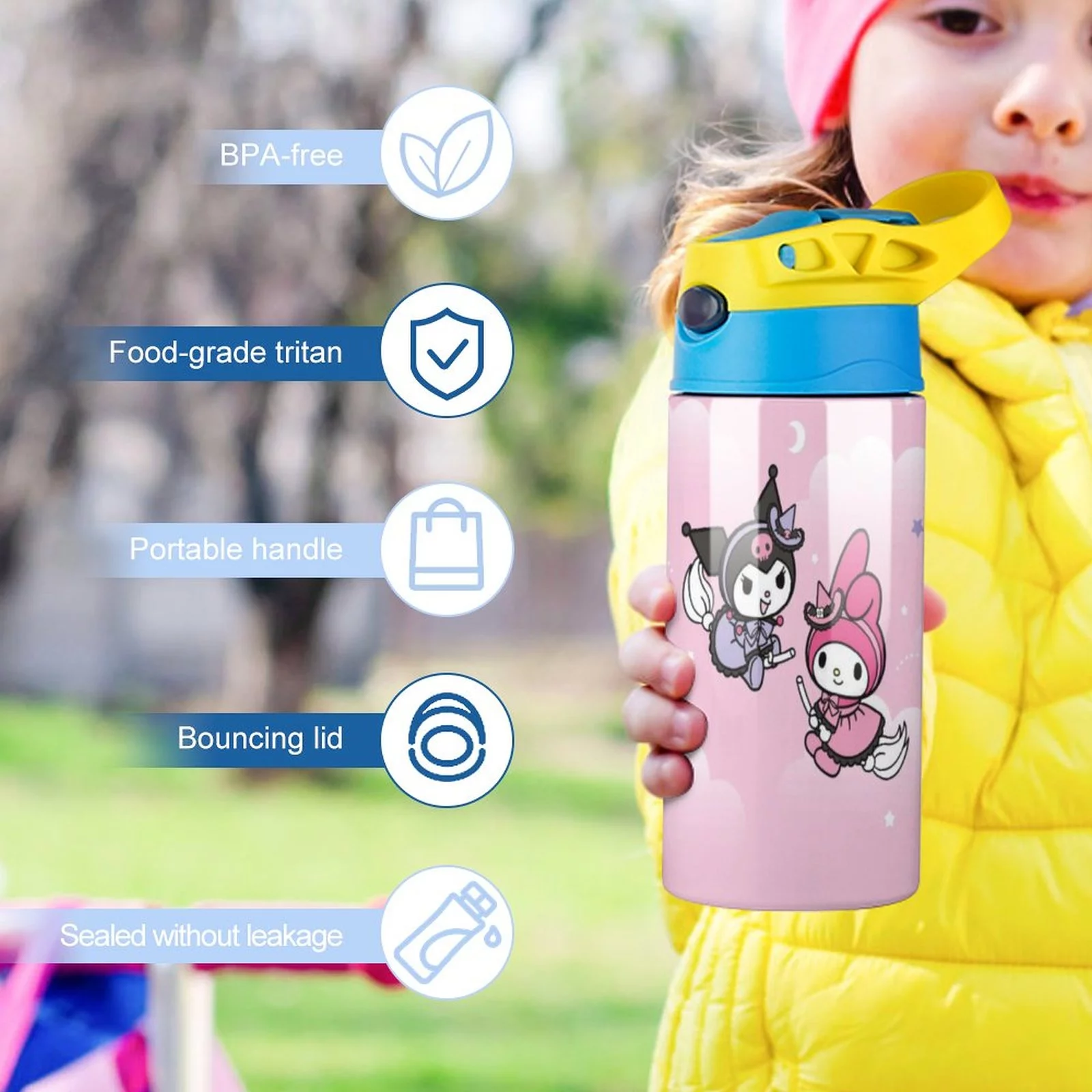 Playing My Melody Children's Water Bottle Vacuum Insulated Stainless Steel Cup With Straw Toddler Thermoses