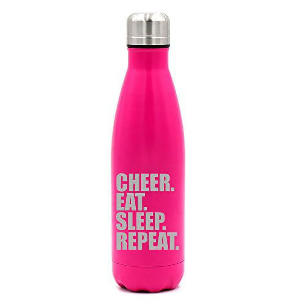 17 oz. Double Wall Vacuum Insulated Stainless Steel Water Bottle Travel Mug Cup Cheer Eat Sleep Repeat Cheerleader (Pink)